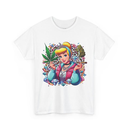 Cinderella Stoner Graphic Tee — Retro Princess Smoking Weed Art Shirt