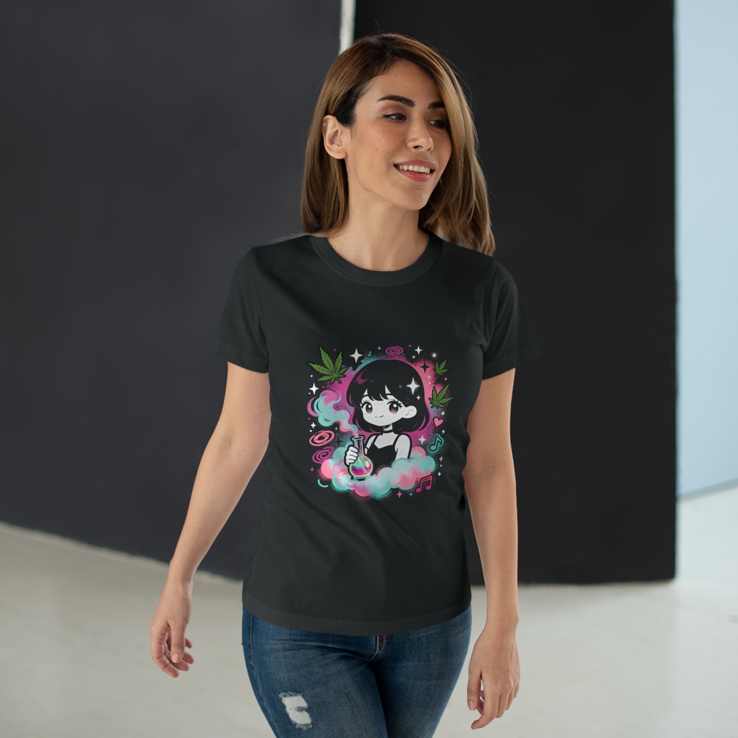 Anime Girl Puff Graphic T-Shirt — Cute 420 Vapor Aesthetic Tee