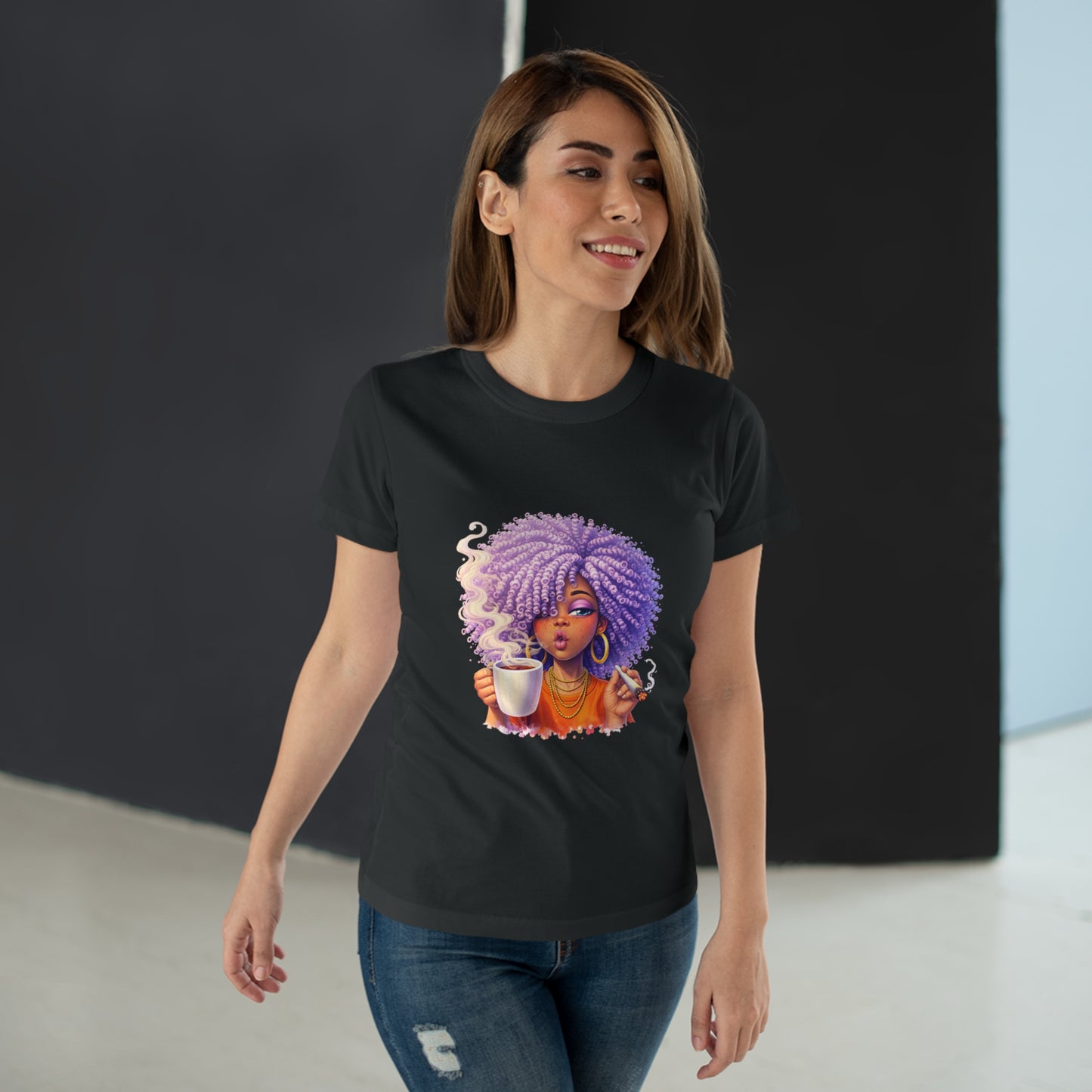 Women's T-Shirt — Afro Puff Coffee Girl Graphic Tee