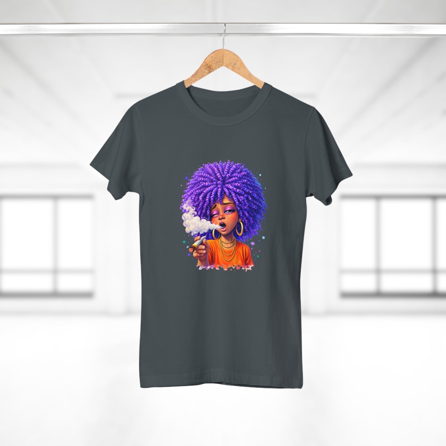 Women's T-Shirt — Purple Afro Girl Art Graphic Tee (Smoke Vibe)