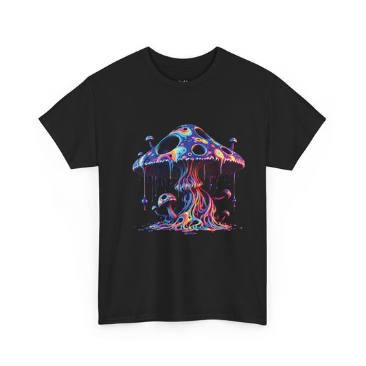 Psychedelic Neon Mushroom T-Shirt — Trippy Dripping Fungi Graphic Tee