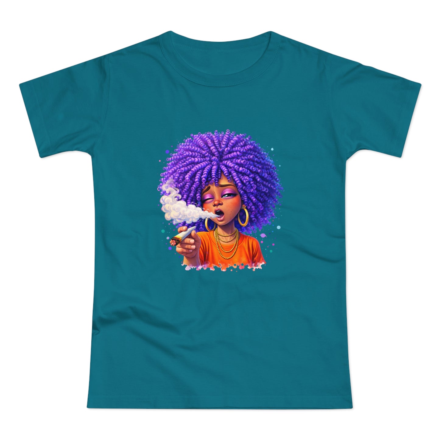 Women's T-Shirt — Purple Afro Girl Art Graphic Tee (Smoke Vibe)