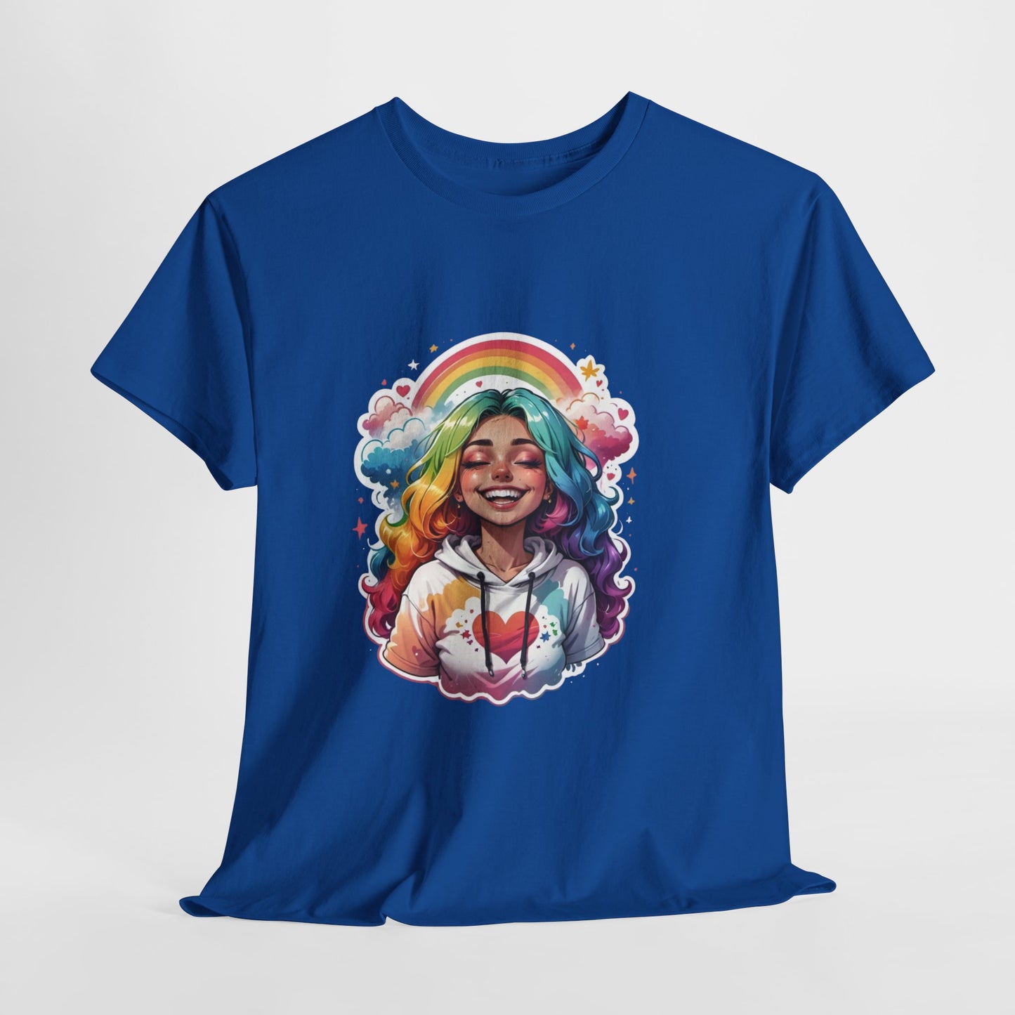 Rainbow Girl T-Shirt — Colorful Smiling Portrait Tee