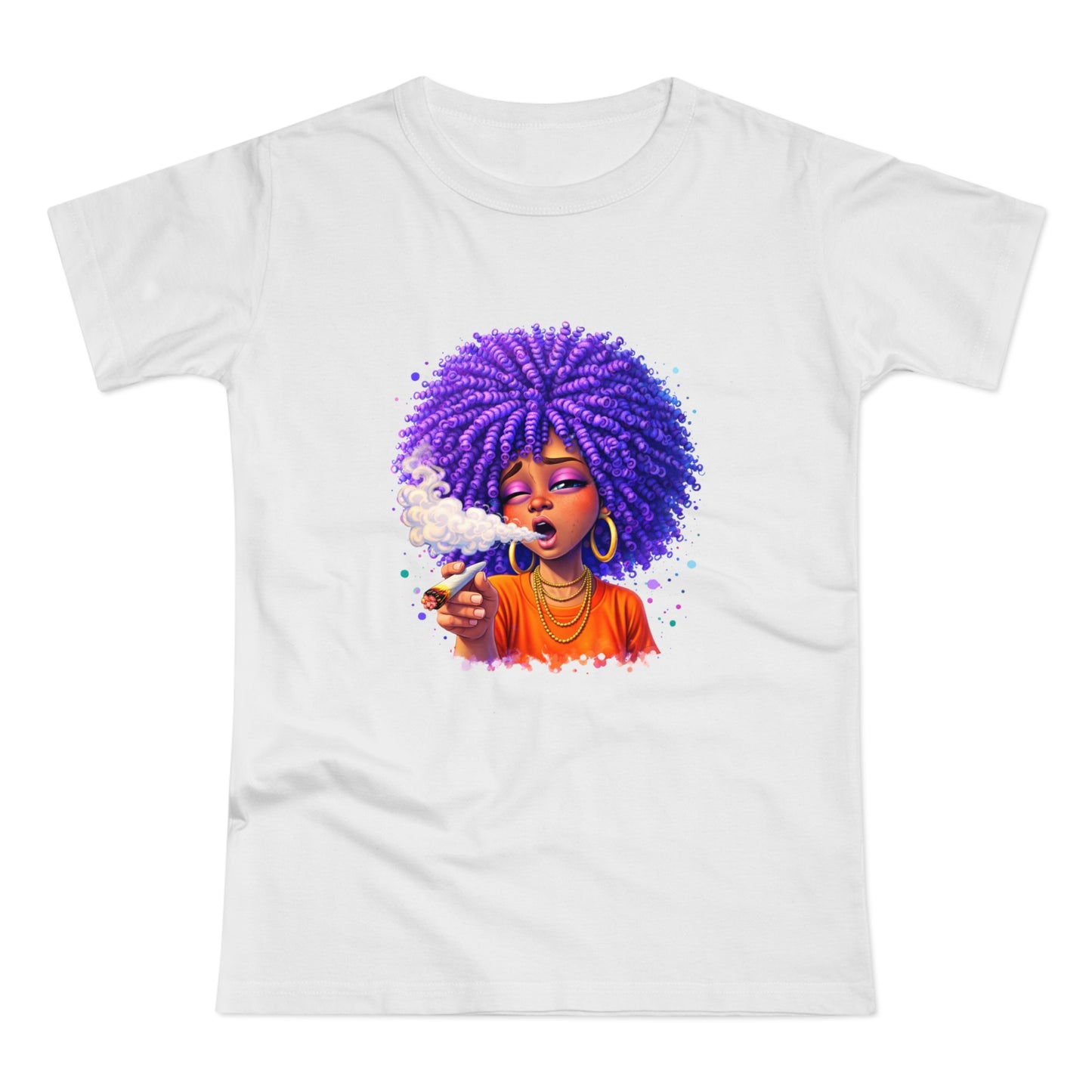 Women's T-Shirt — Purple Afro Girl Art Graphic Tee (Smoke Vibe)