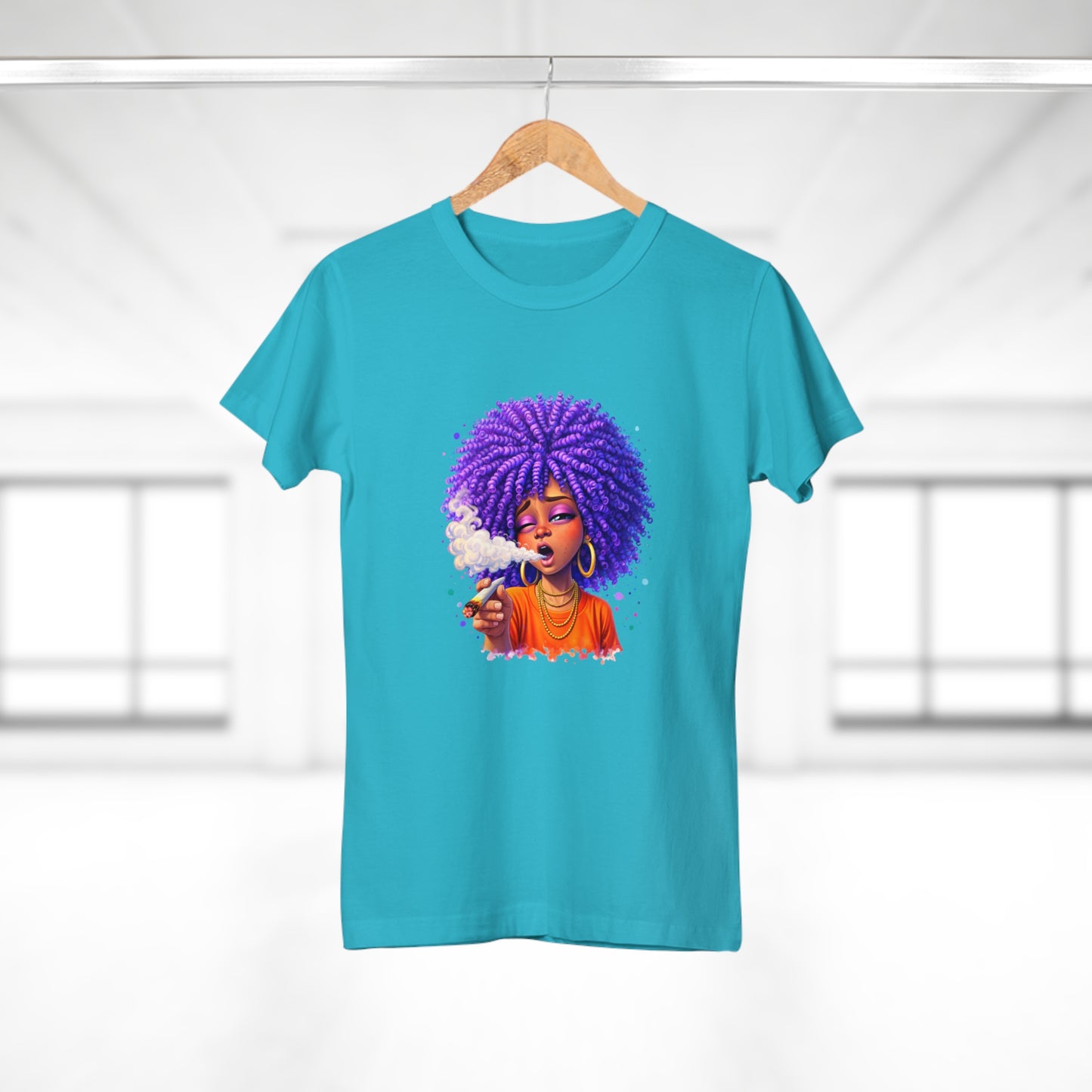 Women's T-Shirt — Purple Afro Girl Art Graphic Tee (Smoke Vibe)