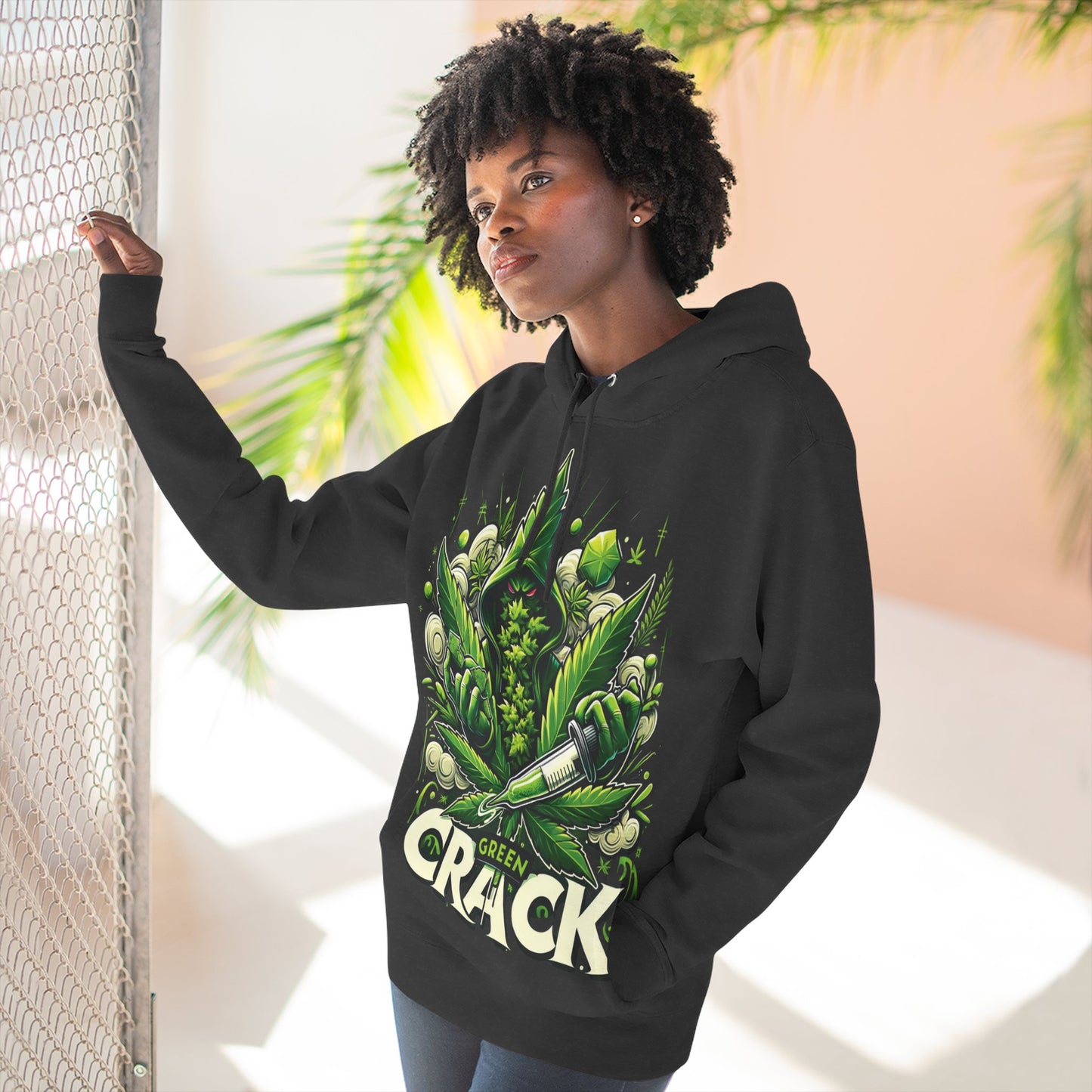 Green Crack Three-Panel Fleece Hoodie