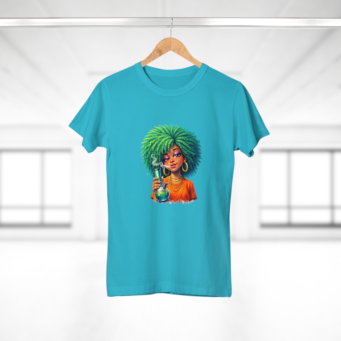 Afro Green Hair Scientist T‑Shirt — Cute Black Girl Chemist Graphic Tee