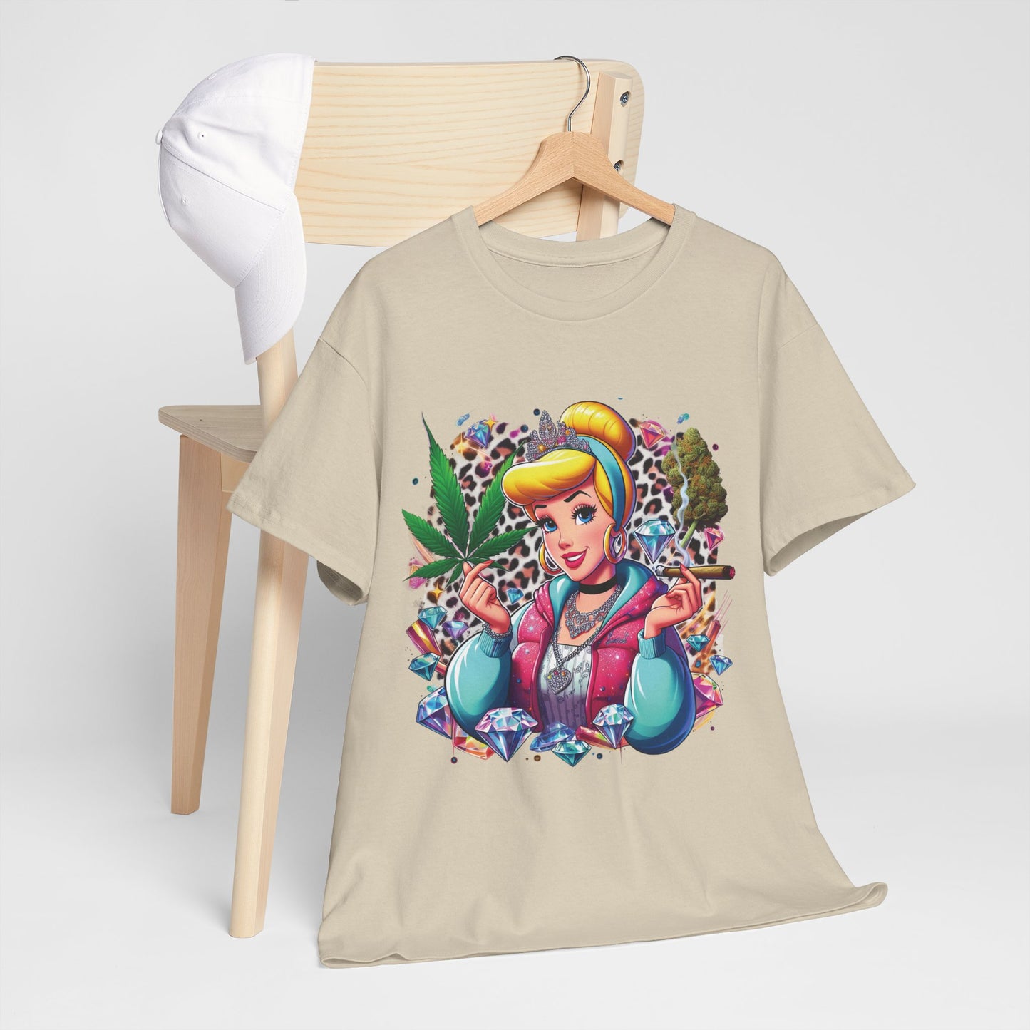 Cinderella Stoner Graphic Tee — Retro Princess Smoking Weed Art Shirt