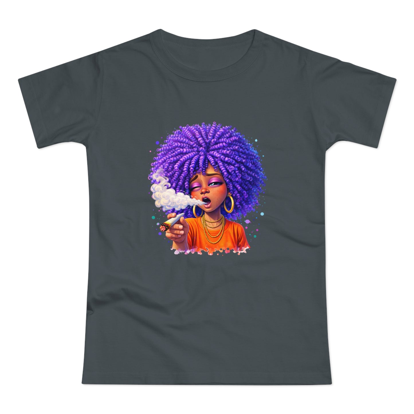 Women's T-Shirt — Purple Afro Girl Art Graphic Tee (Smoke Vibe)