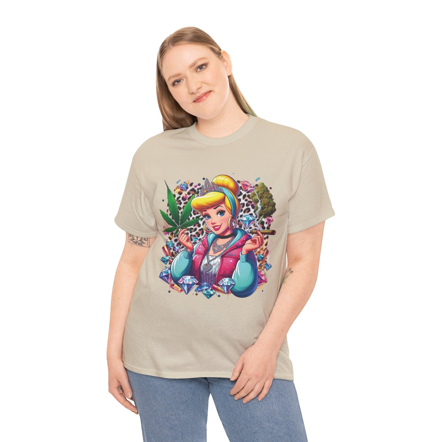 Cinderella Stoner Graphic Tee — Retro Princess Smoking Weed Art Shirt