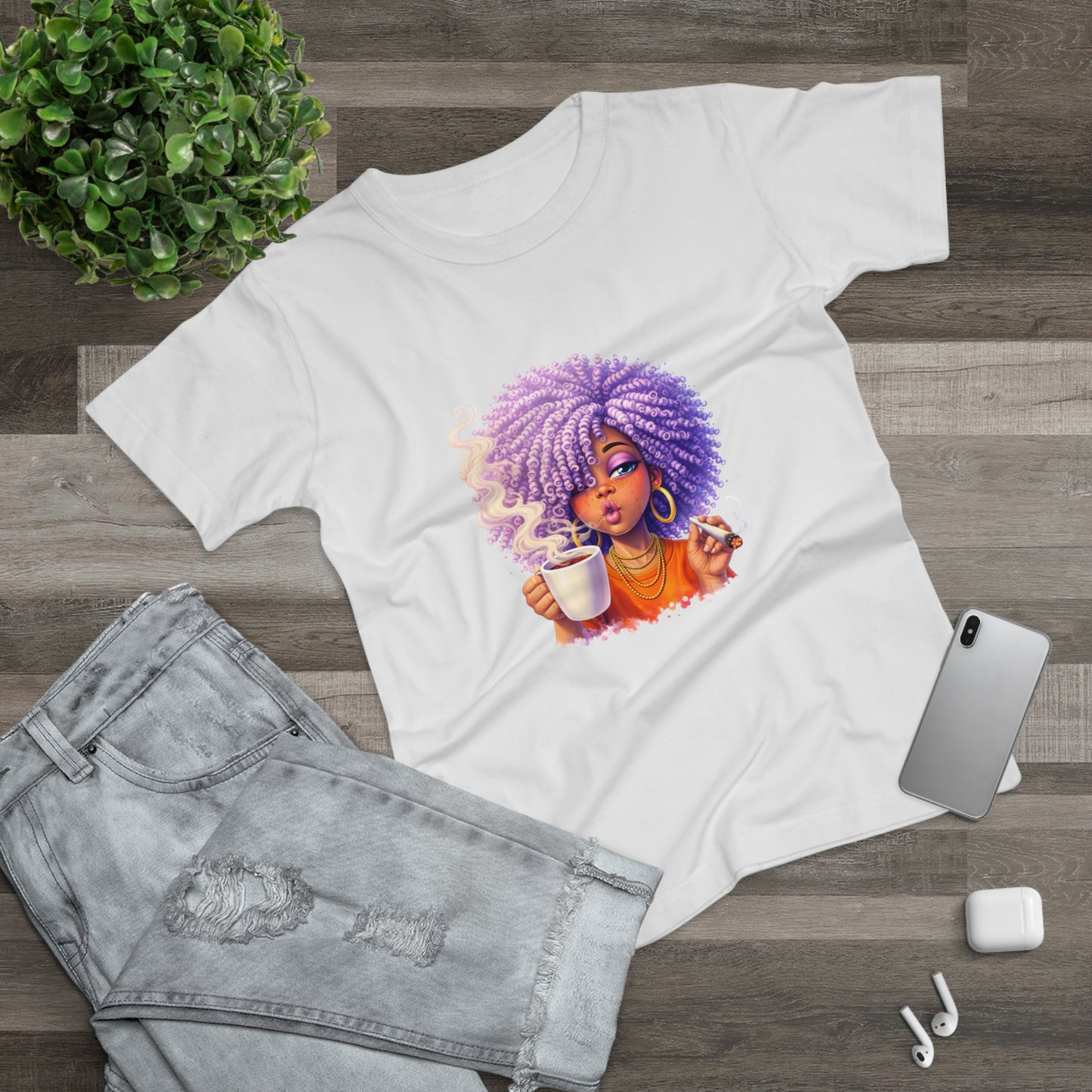 Women's T-Shirt — Afro Puff Coffee Girl Graphic Tee