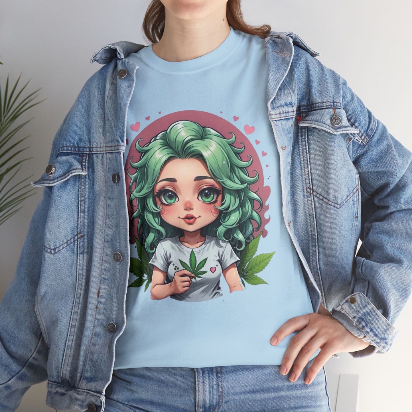 Plant Girl Cute Tee — Green Hair Anime Girl Graphic T-Shirt