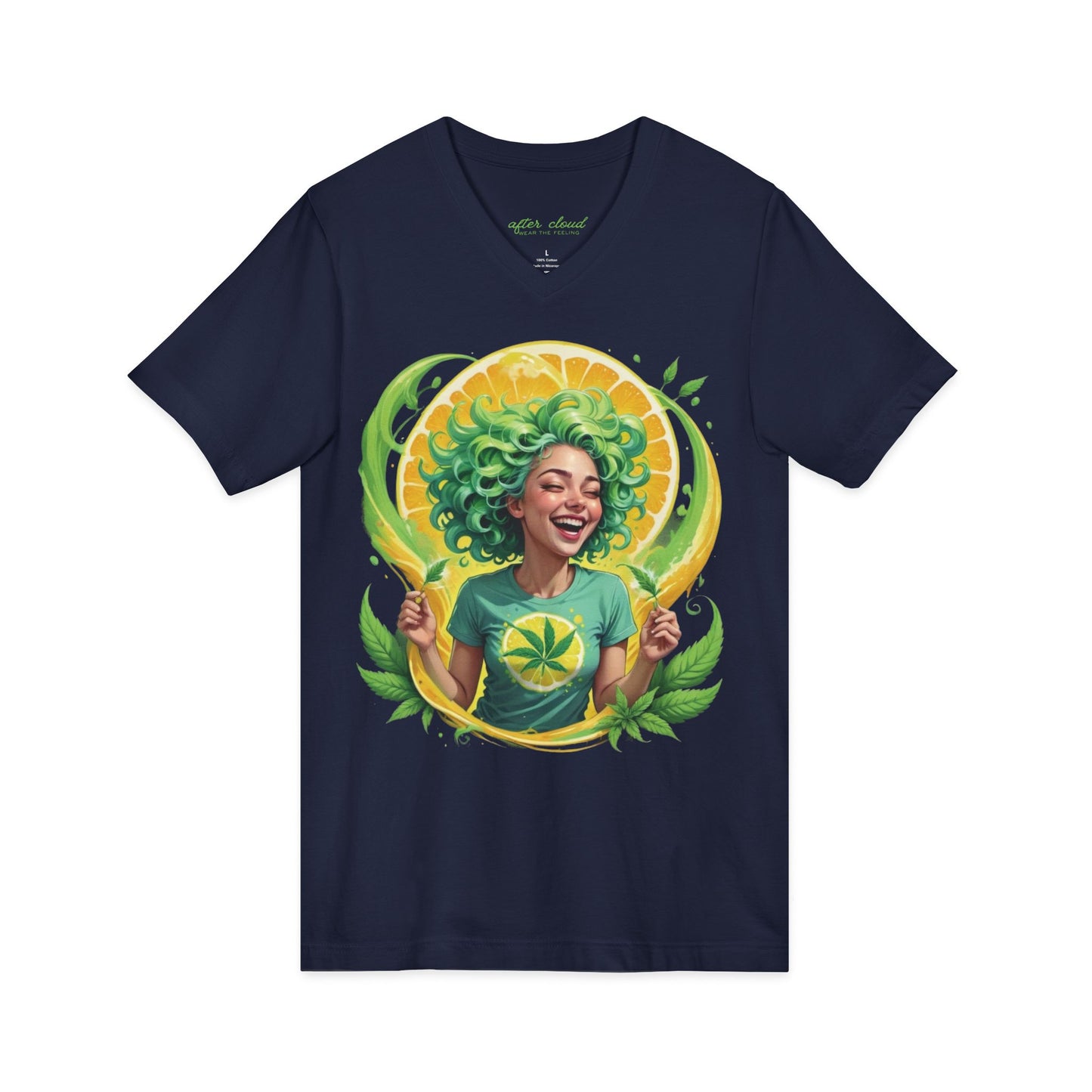 Girl Gone Herbal V‑Neck Tee — Green Leaf Graphic Tee for Women, St. Patrick’s & 4/20 Celebration