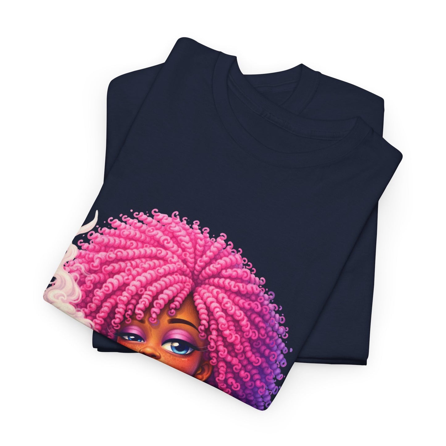 Pink Afro Girl Graphic Tee — Colorful Sassy Retro Portrait T‑Shirt