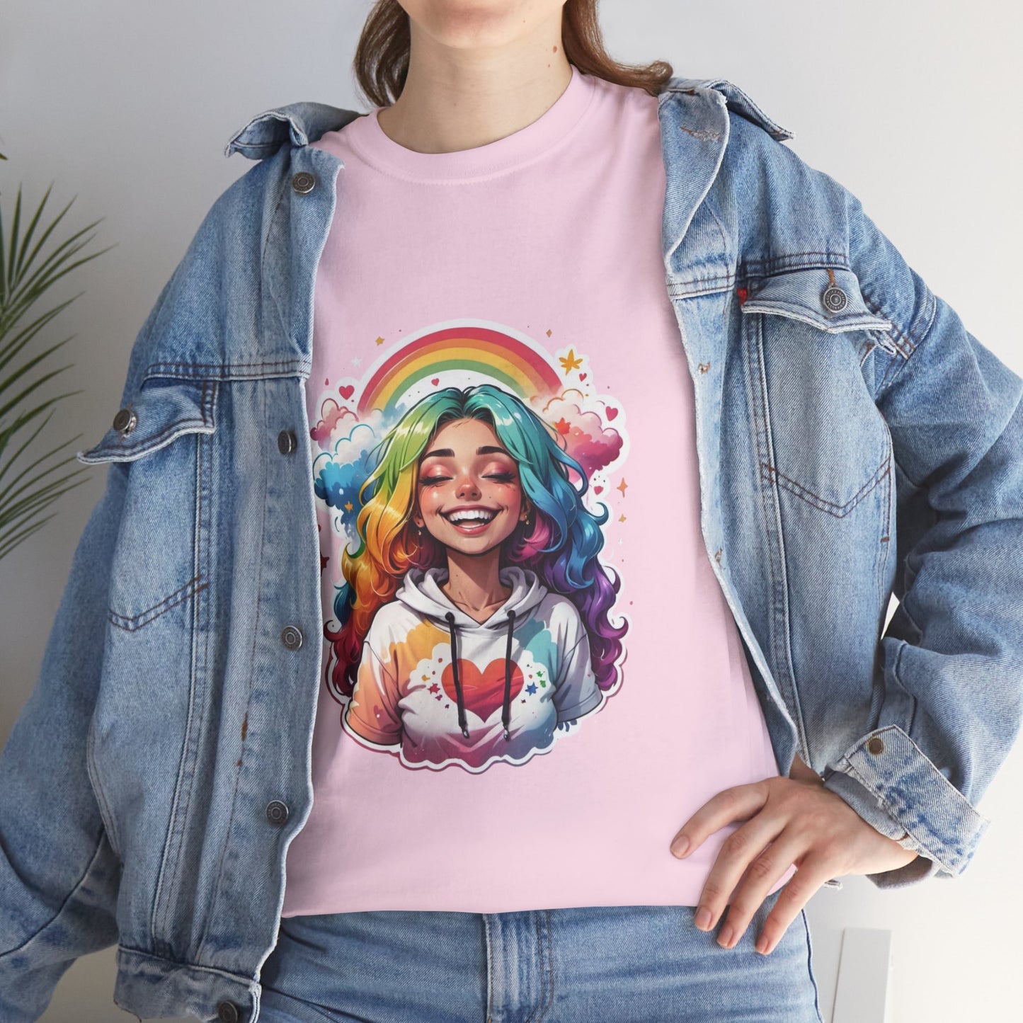 Rainbow Girl T-Shirt — Colorful Smiling Portrait Tee