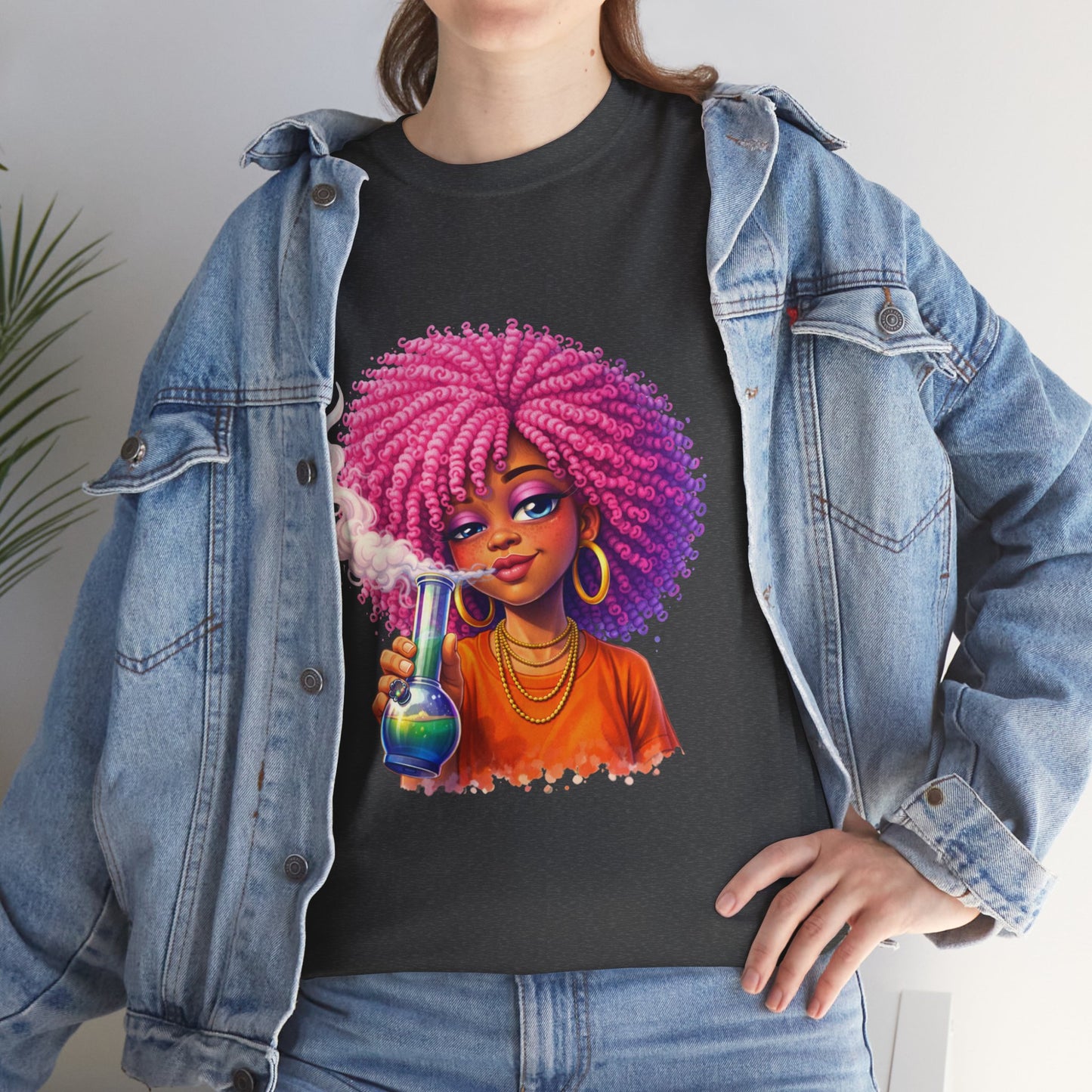 Pink Afro Girl Graphic Tee — Colorful Sassy Retro Portrait T‑Shirt