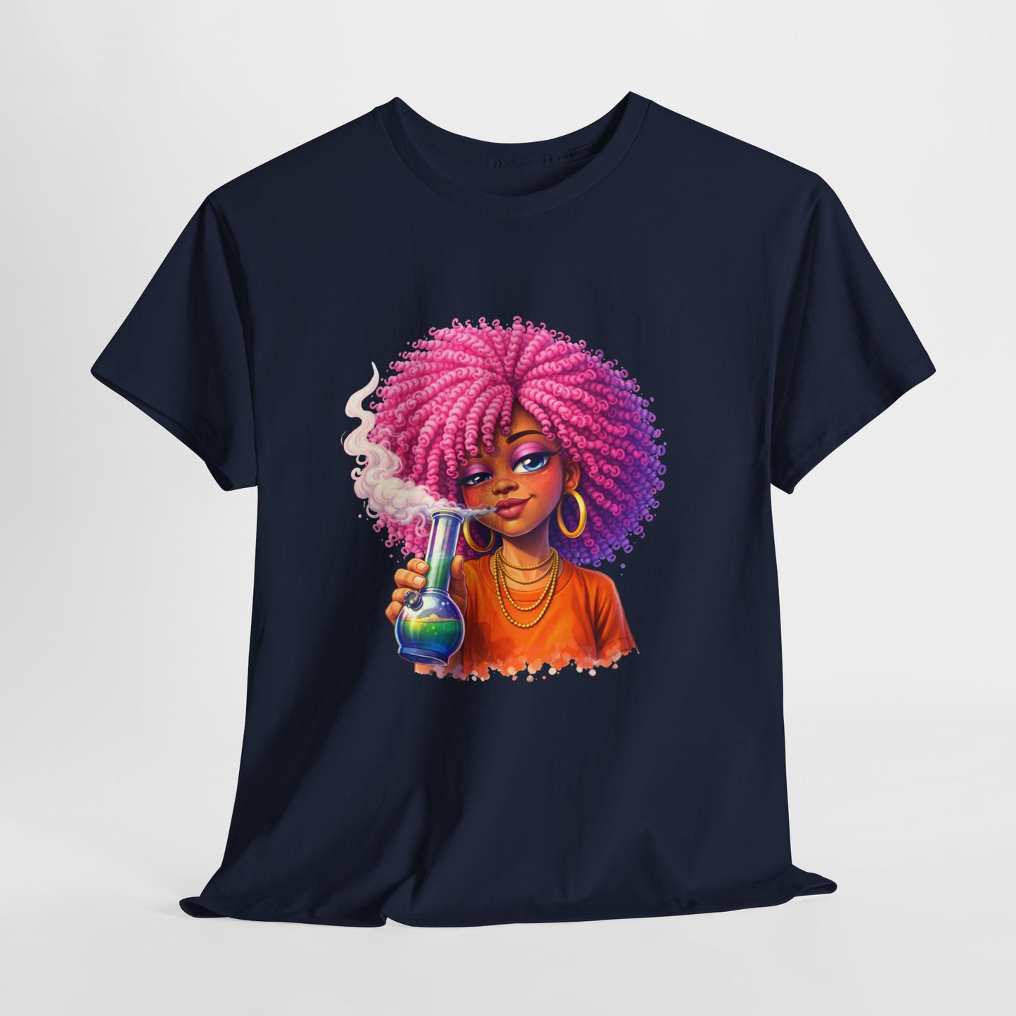 Pink Afro Girl Graphic Tee — Colorful Sassy Retro Portrait T‑Shirt