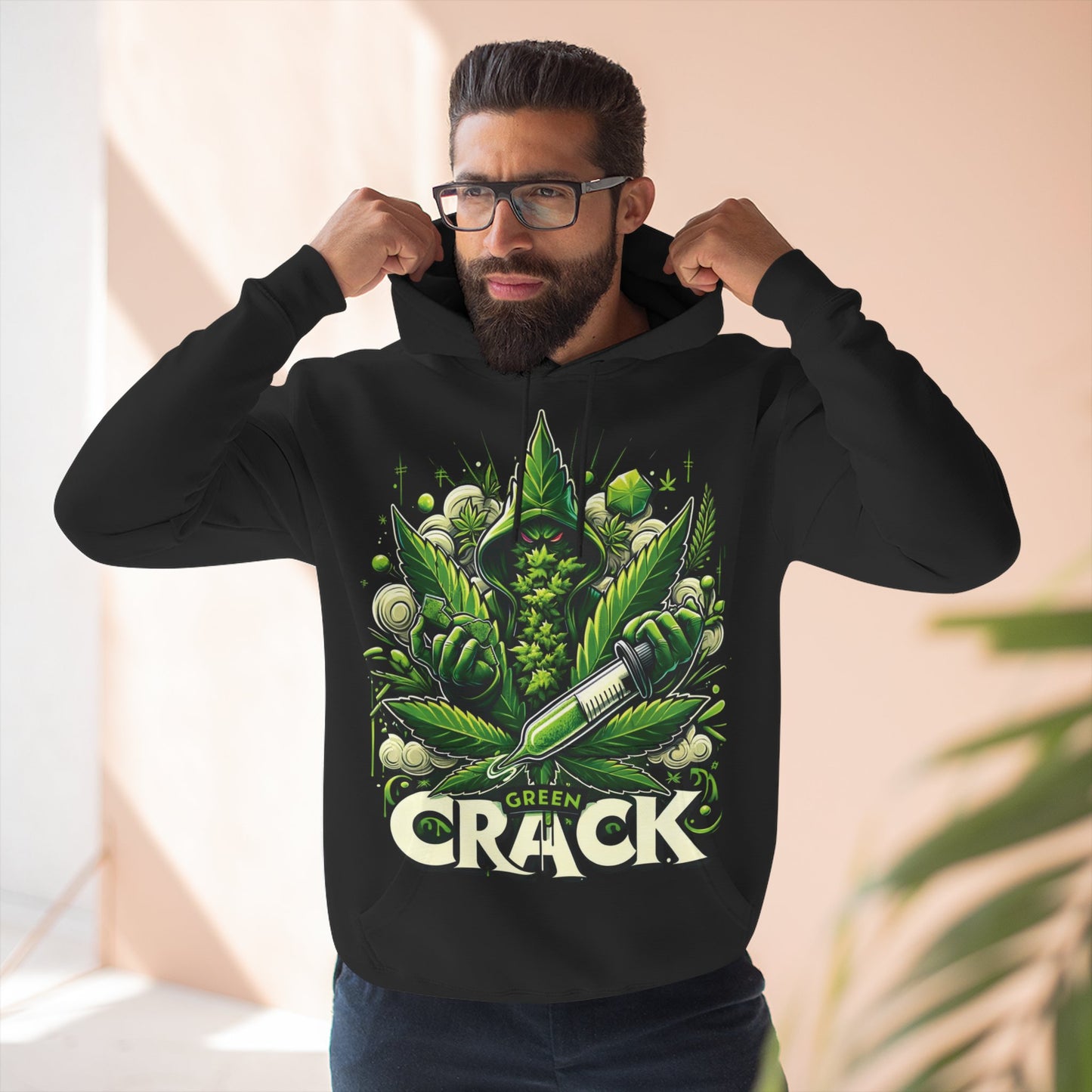 Green Crack Three-Panel Fleece Hoodie