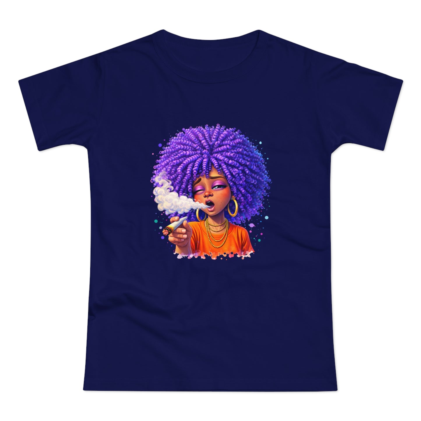Women's T-Shirt — Purple Afro Girl Art Graphic Tee (Smoke Vibe)