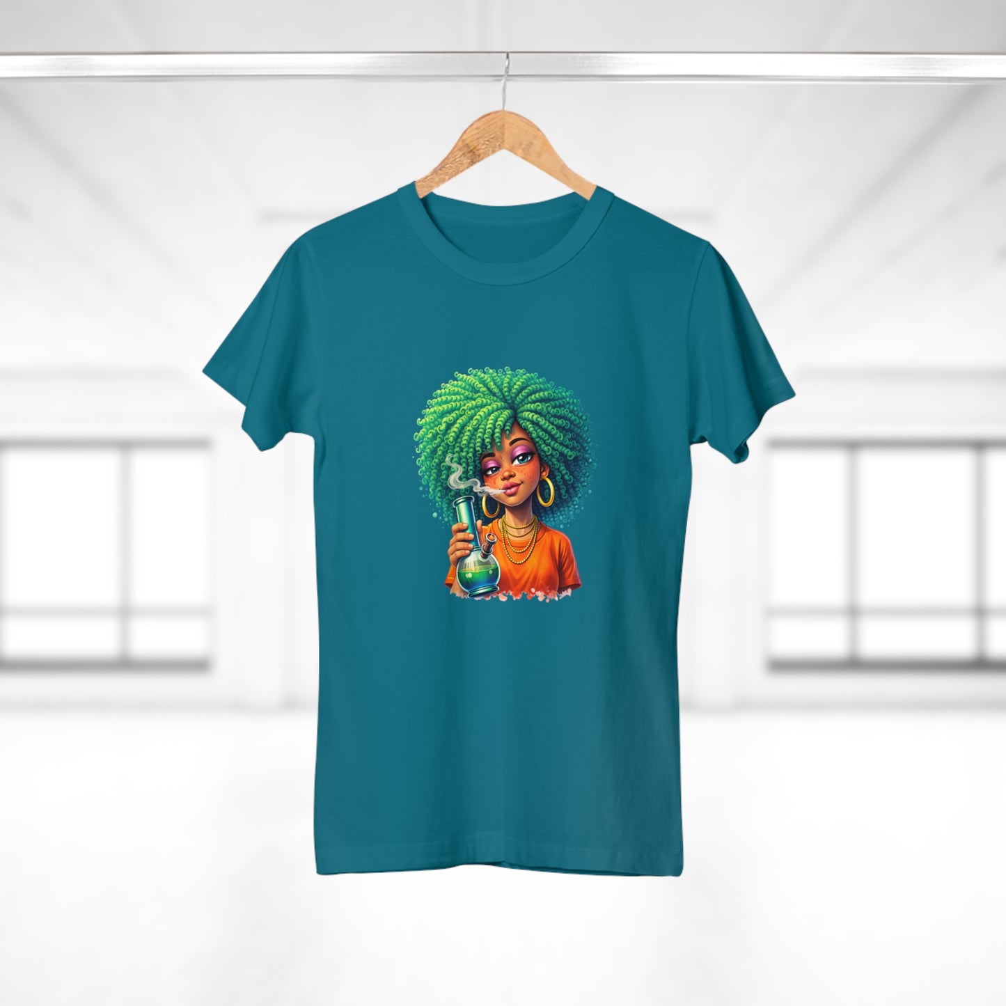 Afro Green Hair Scientist T‑Shirt — Cute Black Girl Chemist Graphic Tee