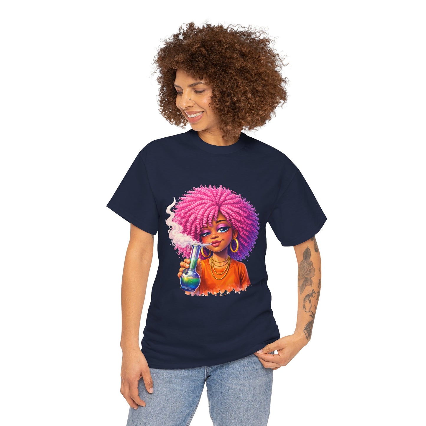 Pink Afro Girl Graphic Tee — Colorful Sassy Retro Portrait T‑Shirt