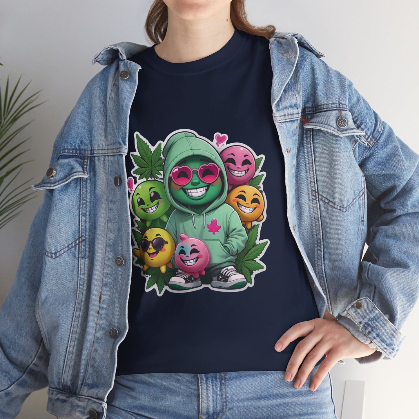 Cute Hoodie Squad T‑Shirt — Kawaii Smiley Fruit Crew Graphic Tee