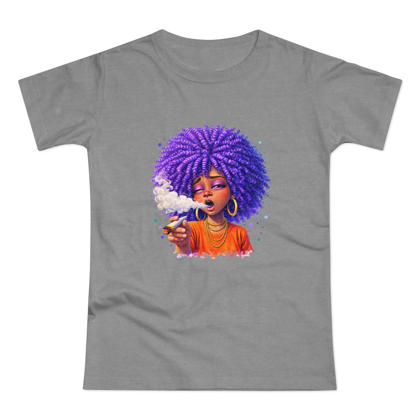 Women's T-Shirt — Purple Afro Girl Art Graphic Tee (Smoke Vibe)