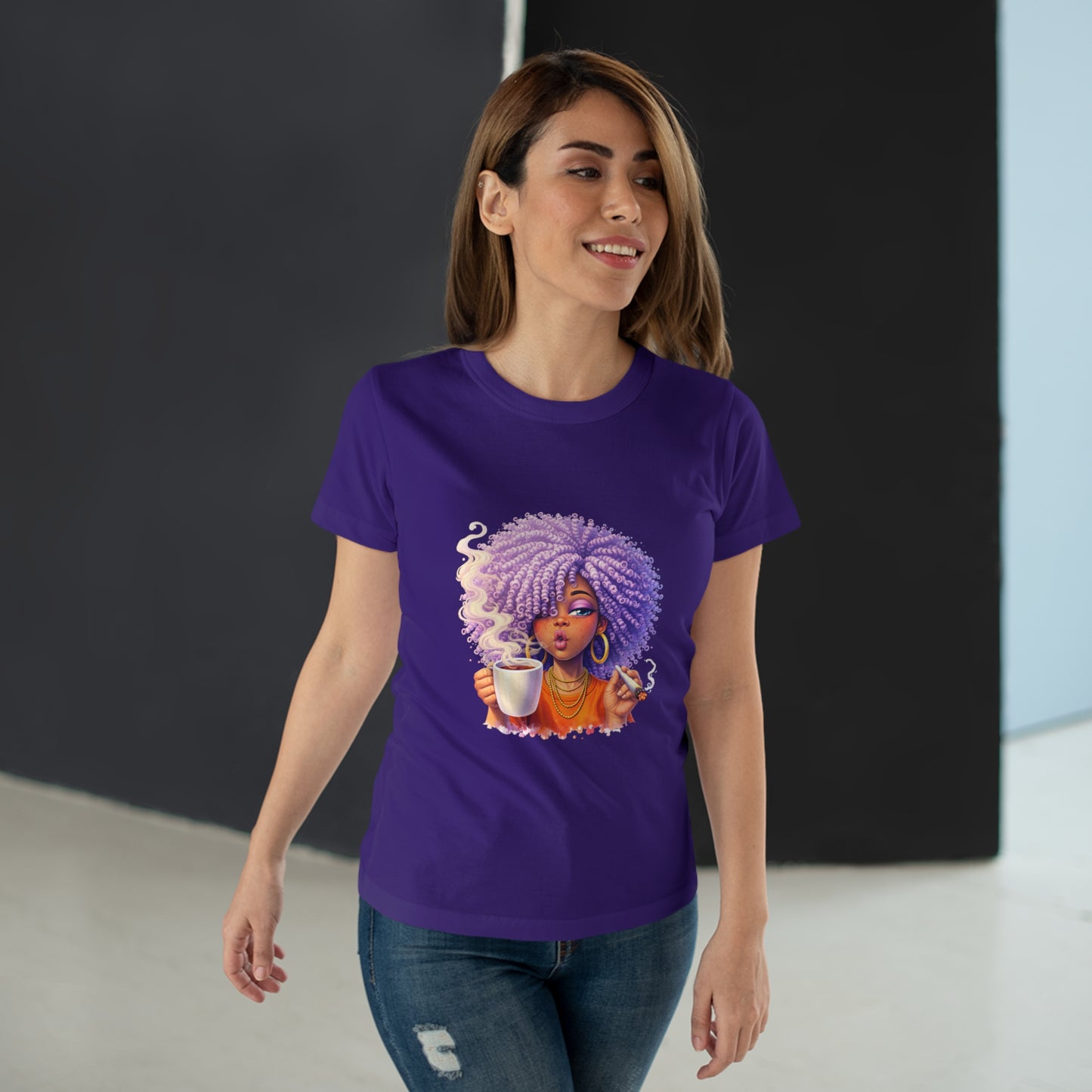 Women's T-Shirt — Afro Puff Coffee Girl Graphic Tee