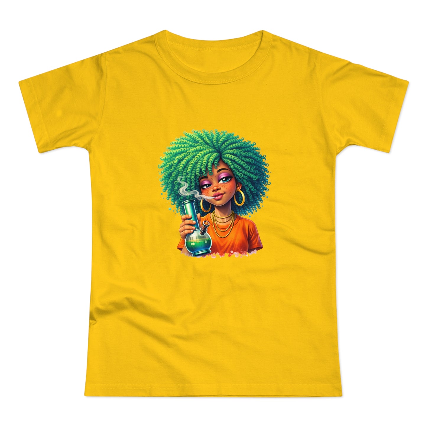 Afro Green Hair Scientist T‑Shirt — Cute Black Girl Chemist Graphic Tee