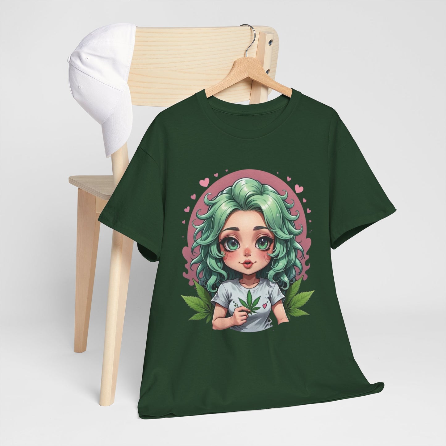 Plant Girl Cute Tee — Green Hair Anime Girl Graphic T-Shirt