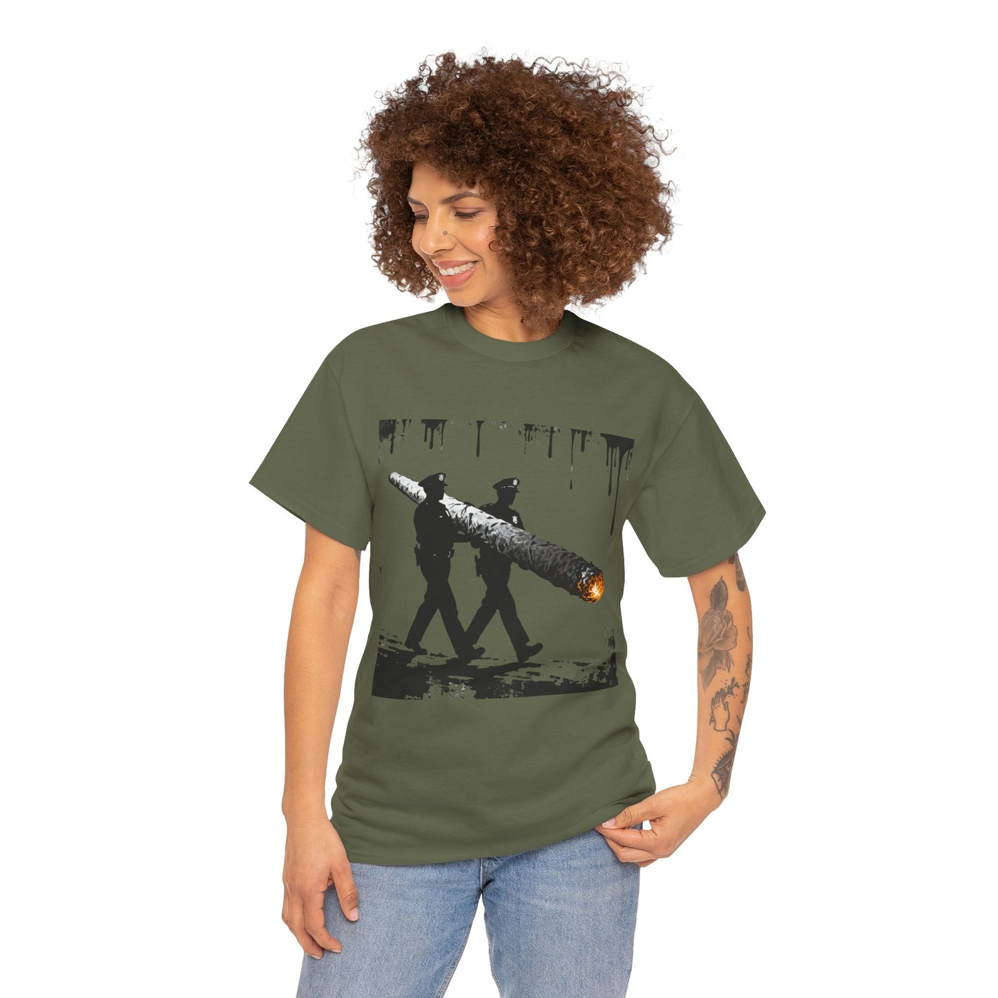 Graphic Tee — Police Carrying a Giant Burning Cigar Street Art Design
