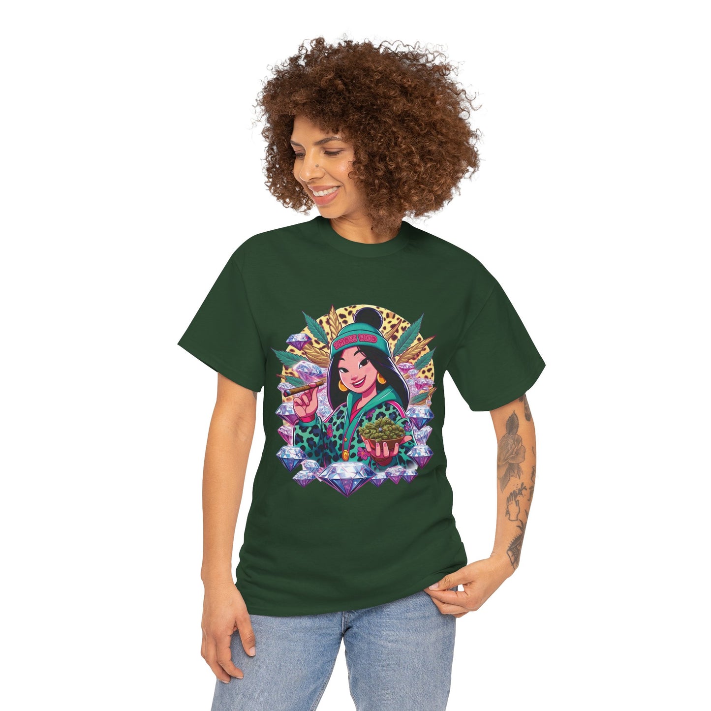 Mulan Floral Portrait T‑Shirt — Vibrant Asian Princess Illustration Tee