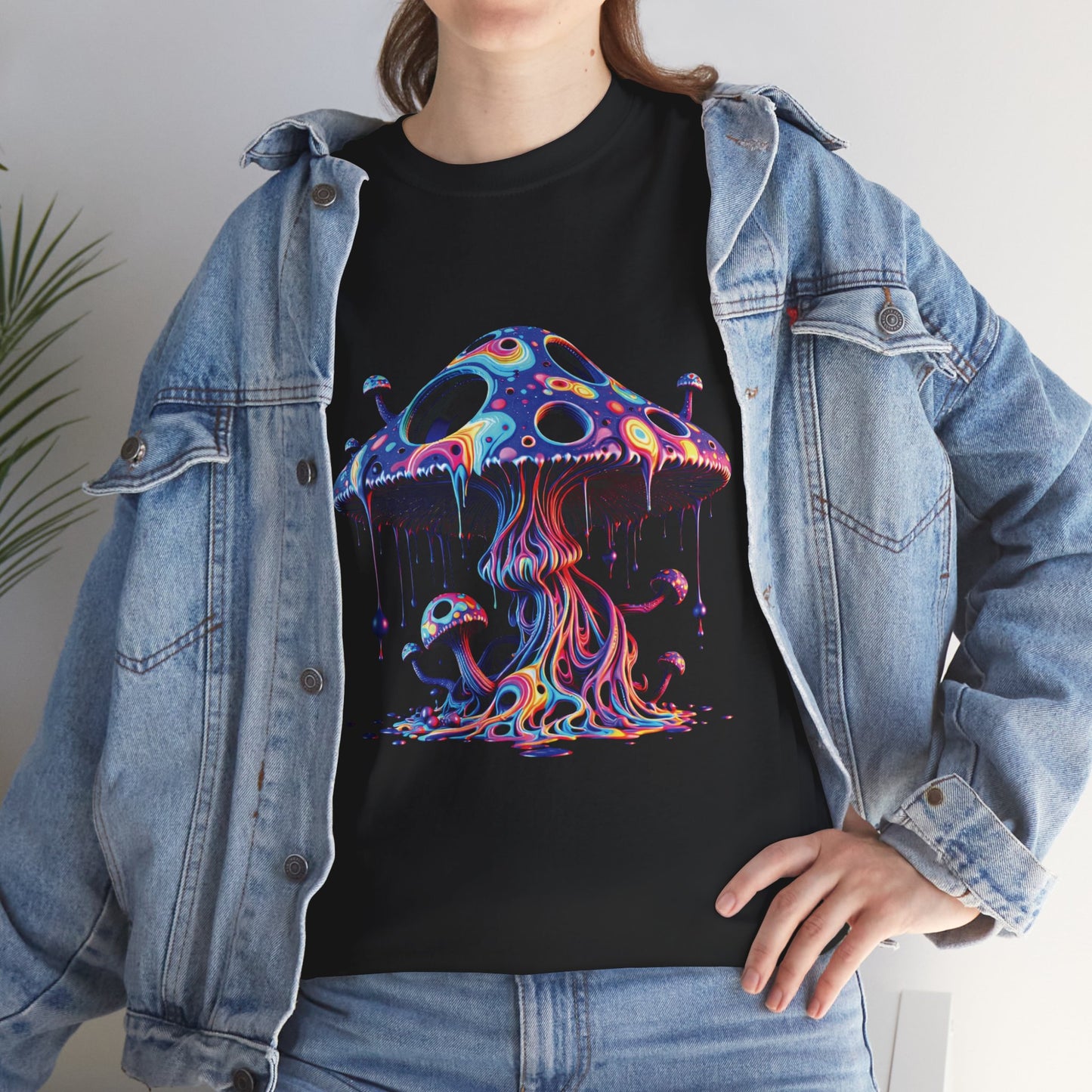Psychedelic Neon Mushroom T-Shirt — Trippy Dripping Fungi Graphic Tee