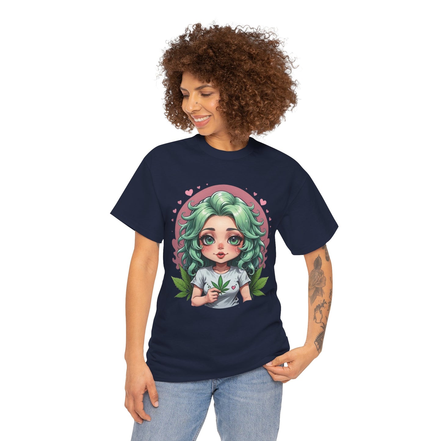 Plant Girl Cute Tee — Green Hair Anime Girl Graphic T-Shirt