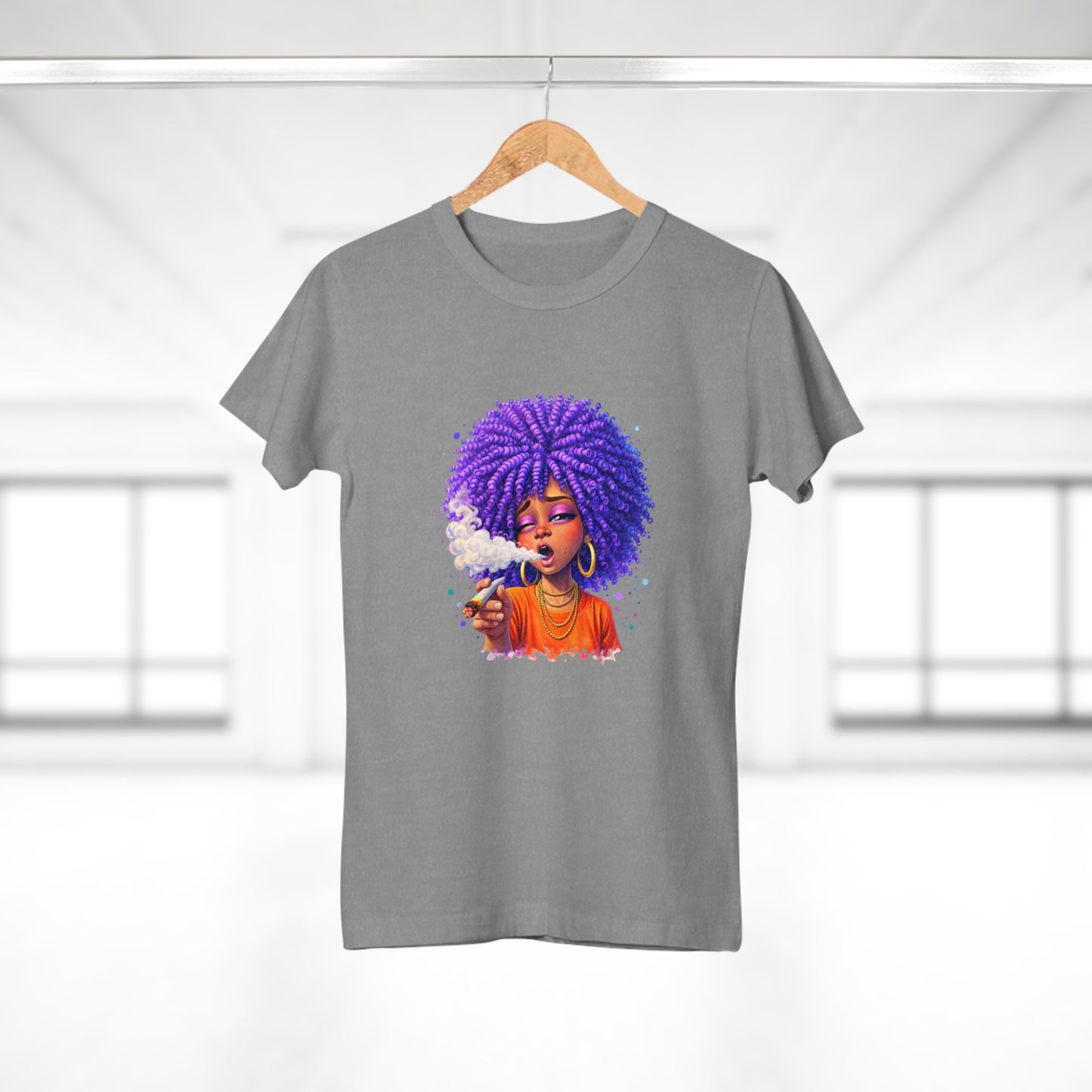 Women's T-Shirt — Purple Afro Girl Art Graphic Tee (Smoke Vibe)