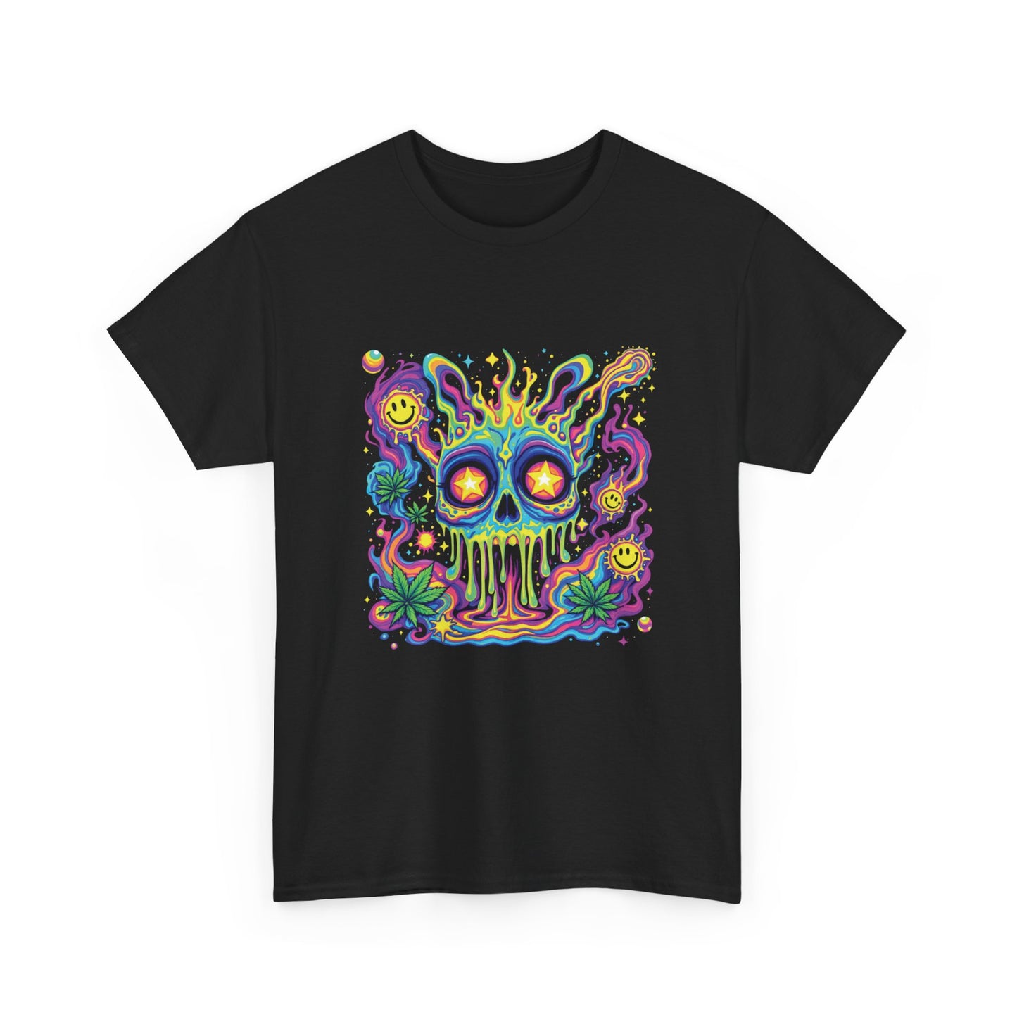 Psychedelic Skull T‑Shirt — Neon Trippy Horror Graphic Tee