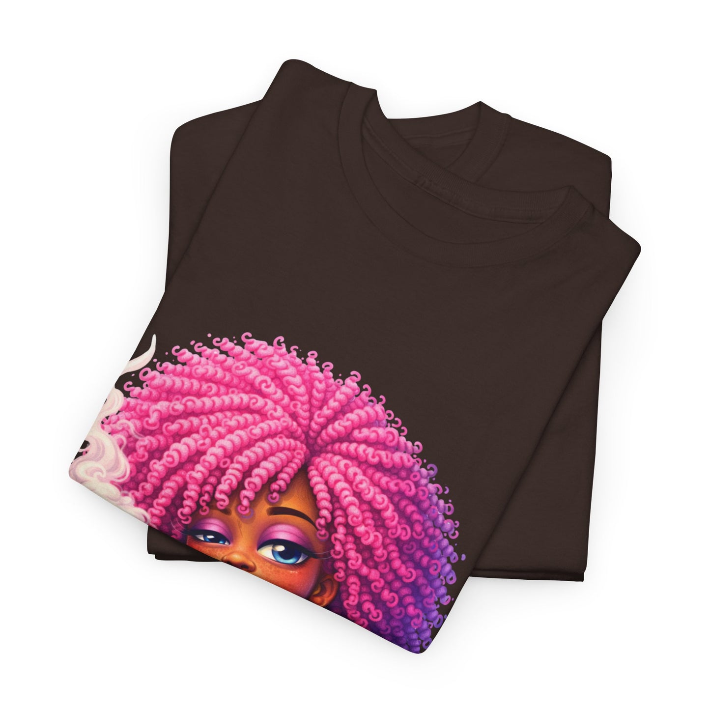 Pink Afro Girl Graphic Tee — Colorful Sassy Retro Portrait T‑Shirt