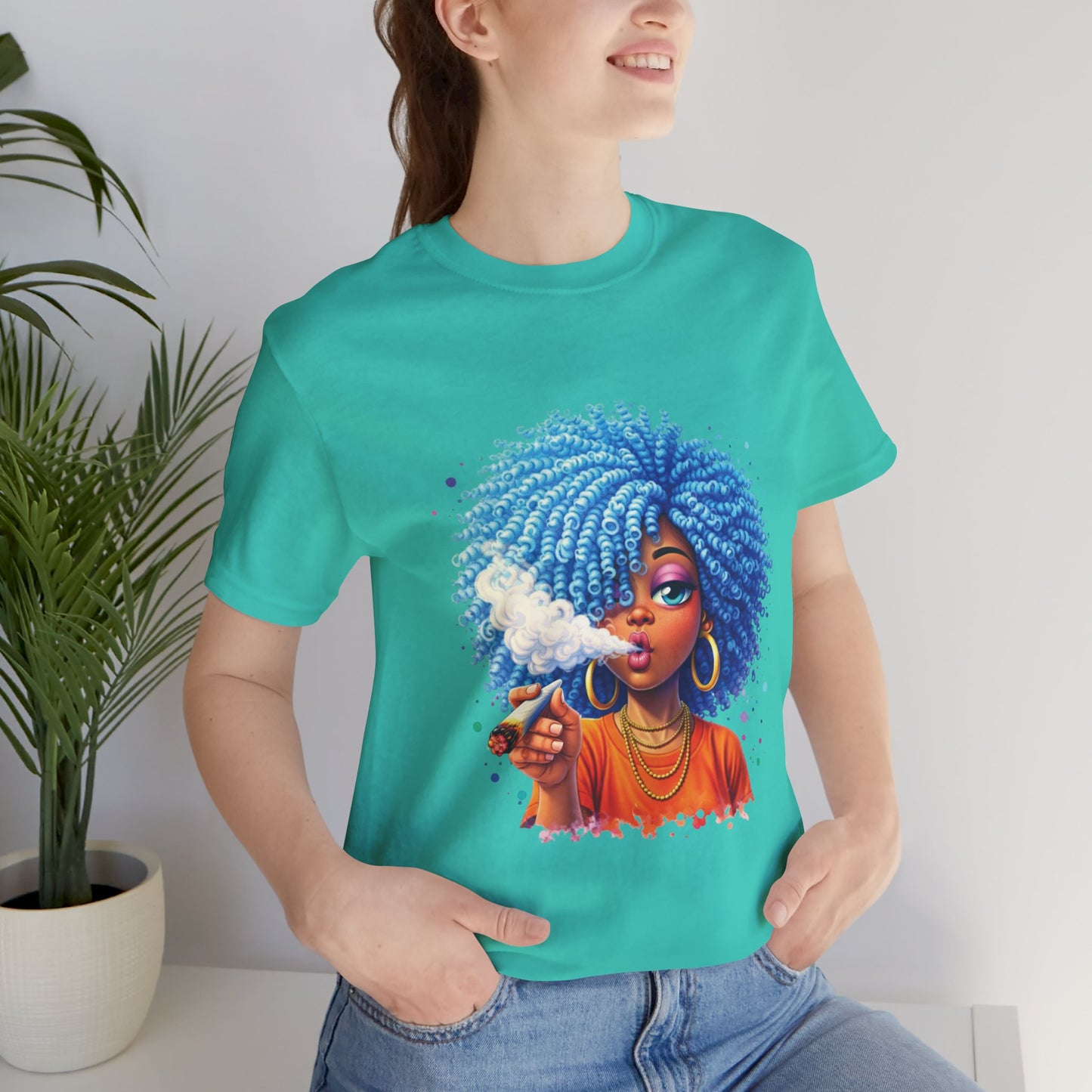 Afro Puff Vibes T-Shirt — Cool Blue Hair Graphic Tee
