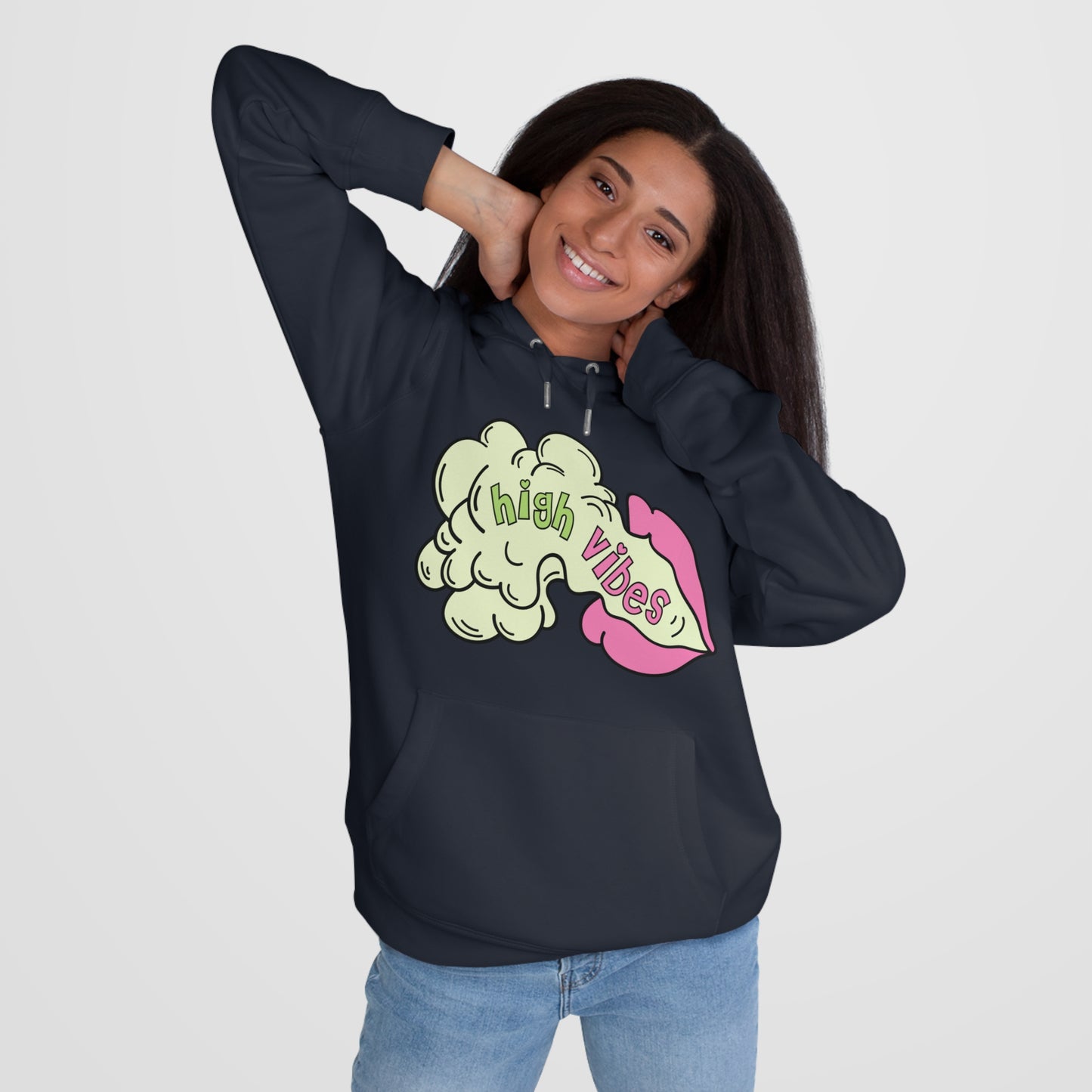 High Vibes Pot Princess Hoodie – Cute Pink Heart 420 Graphic Hooded Sweatshirt