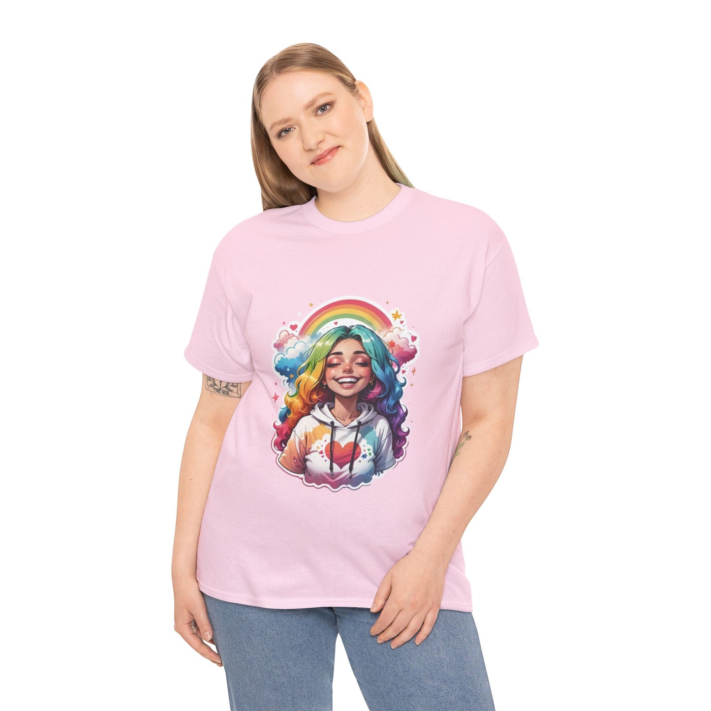 Rainbow Girl T-Shirt — Colorful Smiling Portrait Tee