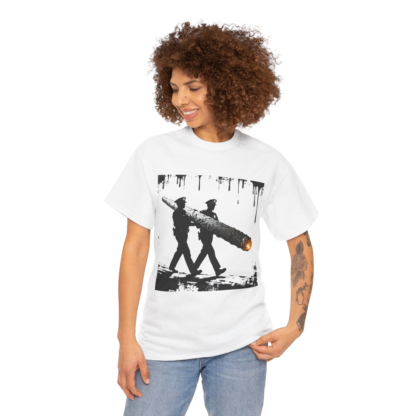 Graphic Tee — Police Carrying a Giant Burning Cigar Street Art Design