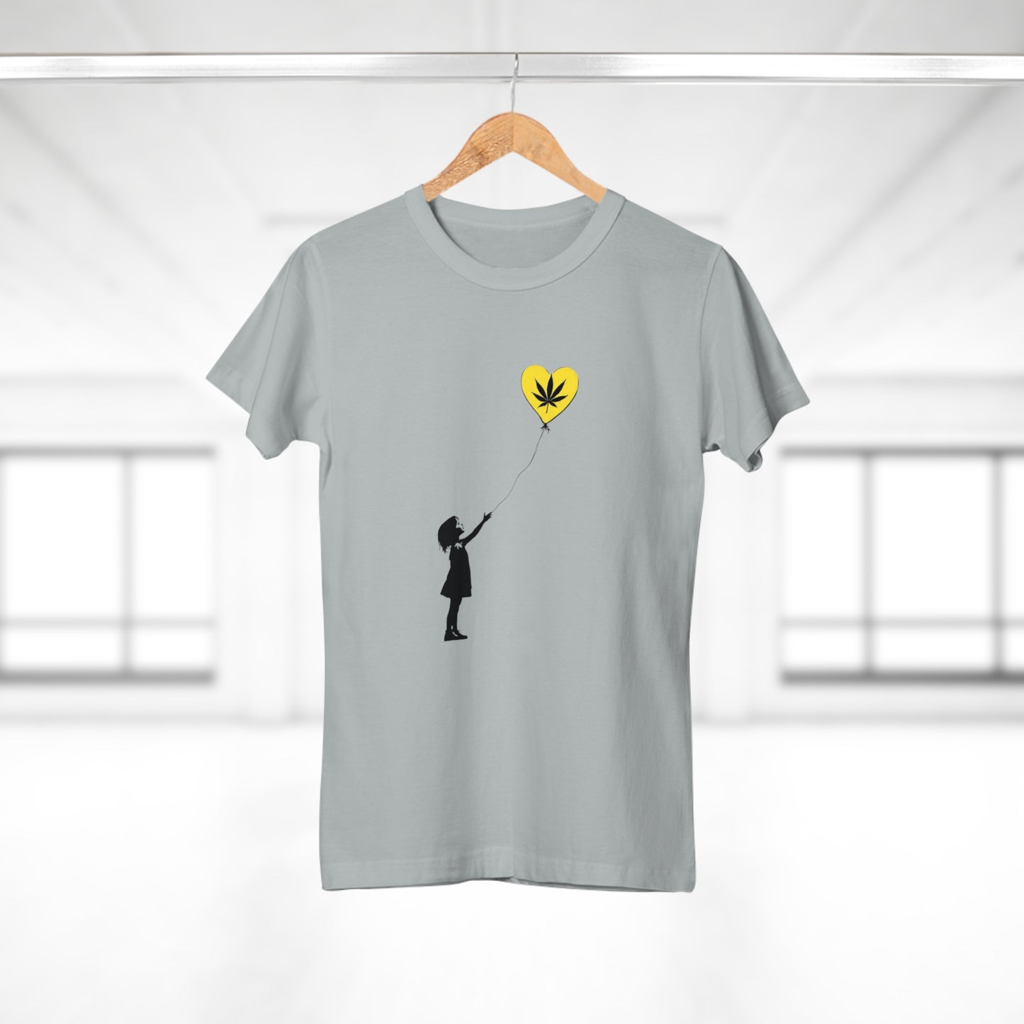 Women’s T-Shirt — Girl with Heart Balloon Weed Leaf Graphic