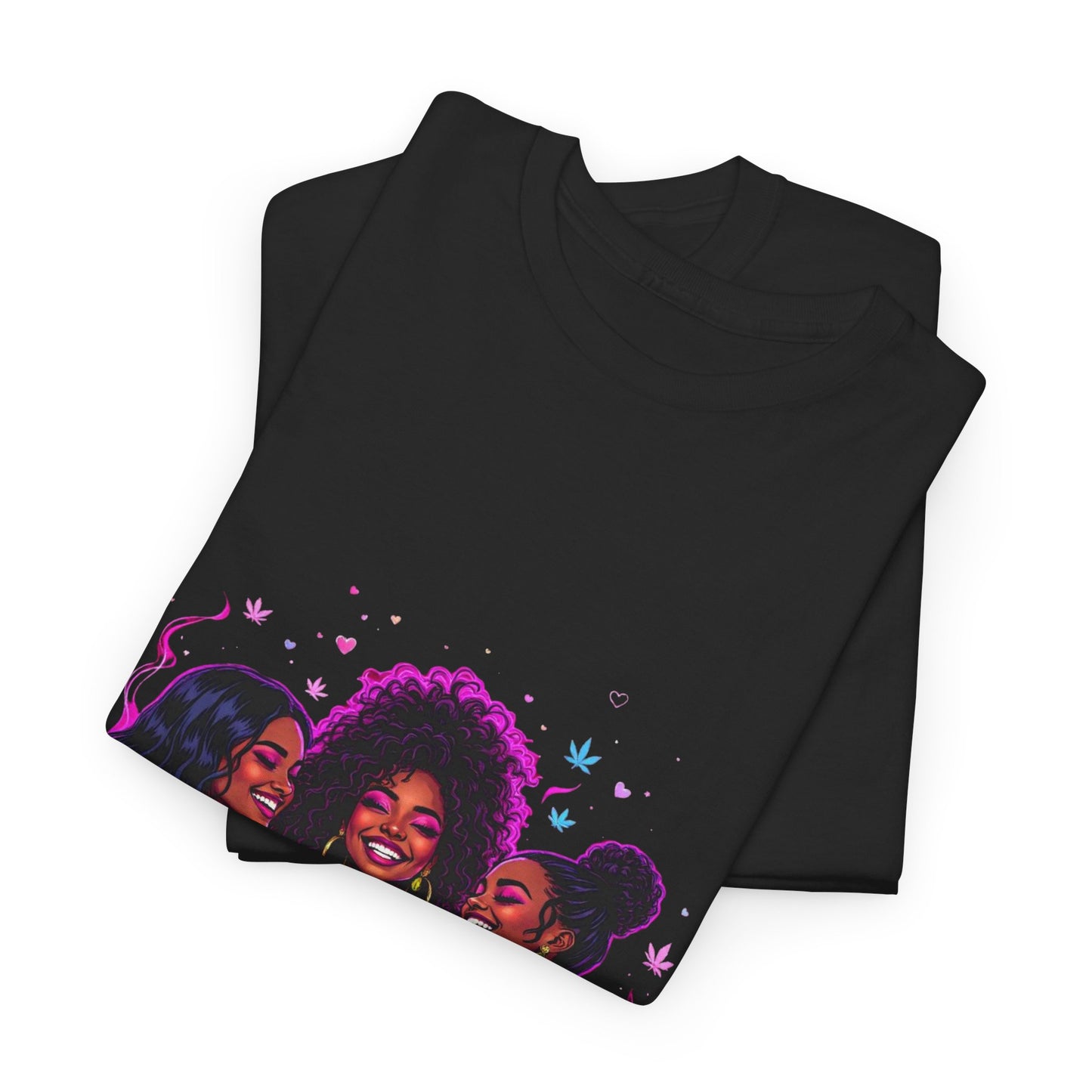 Black Tee — Vibrant Afro Women Holding 420 Leaf Graphic Shirt