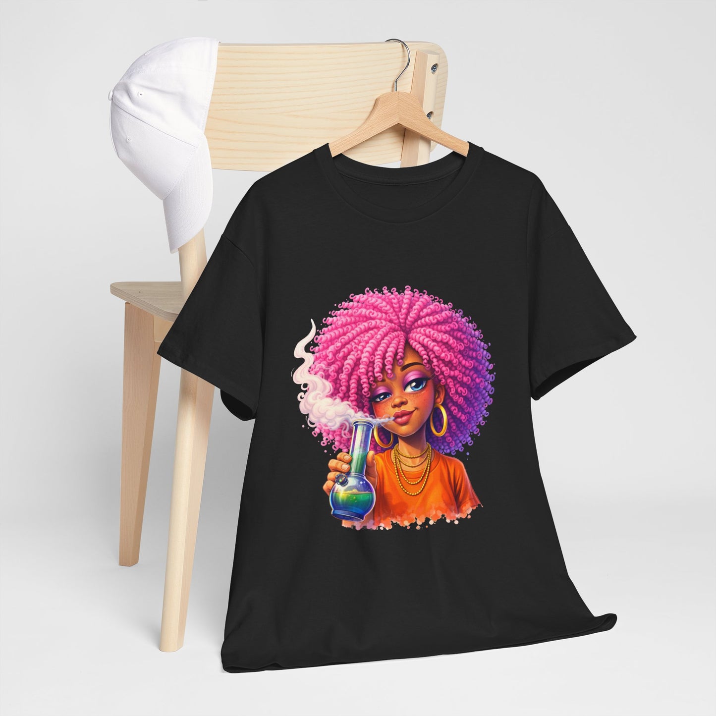 Pink Afro Girl Graphic Tee — Colorful Sassy Retro Portrait T‑Shirt