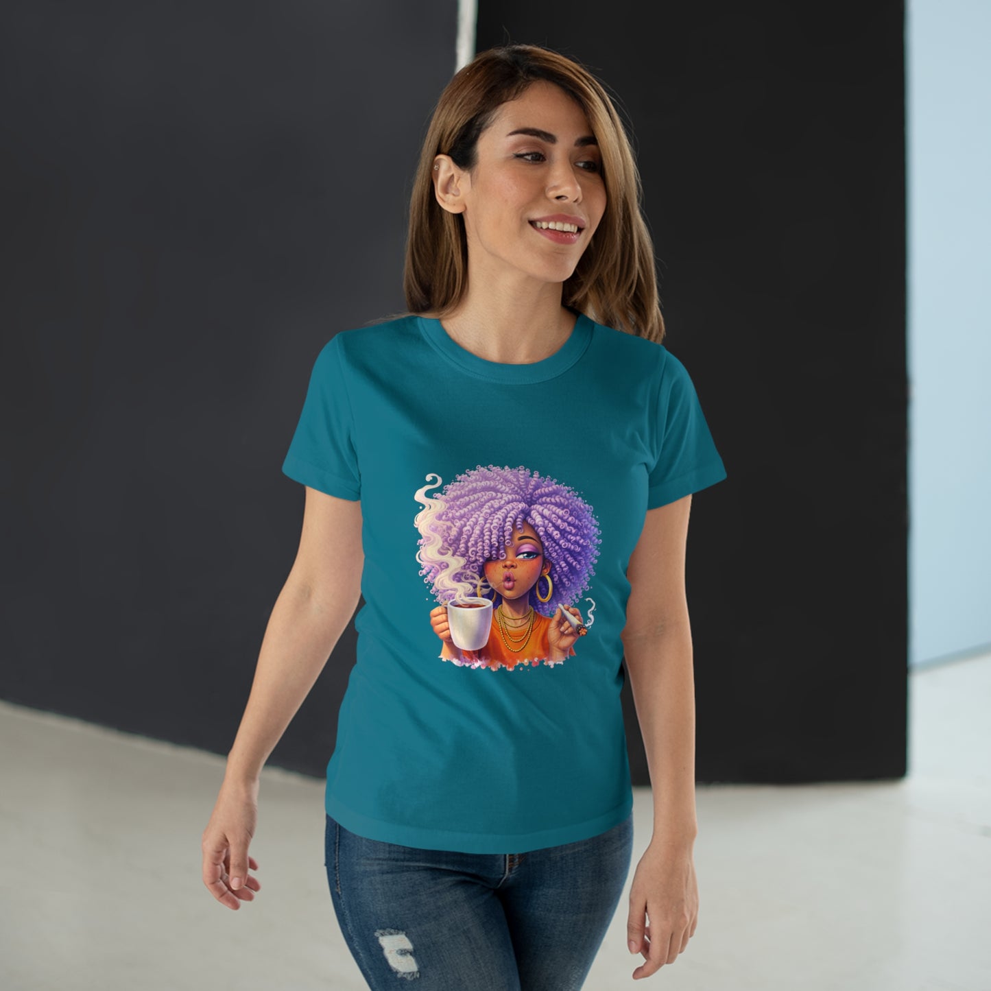 Women's T-Shirt — Afro Puff Coffee Girl Graphic Tee