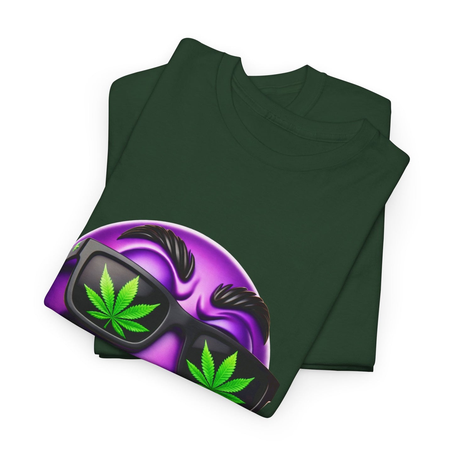 420 Smiley T-Shirt — Purple Grinning Emoticon with Weed Sunglasses & Joint