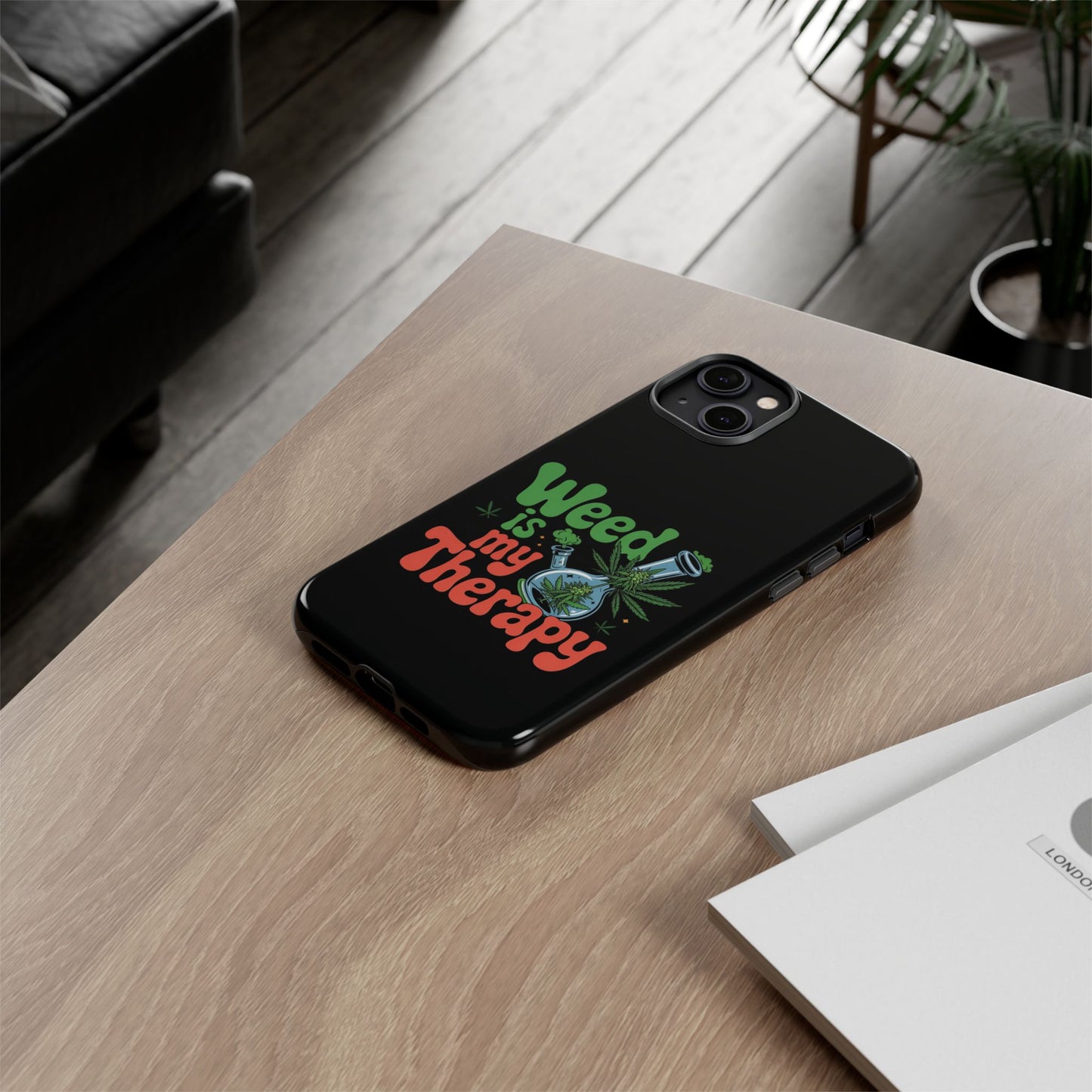 Phone Case — "Weed Is My Therapy" Retro Cannabis Design