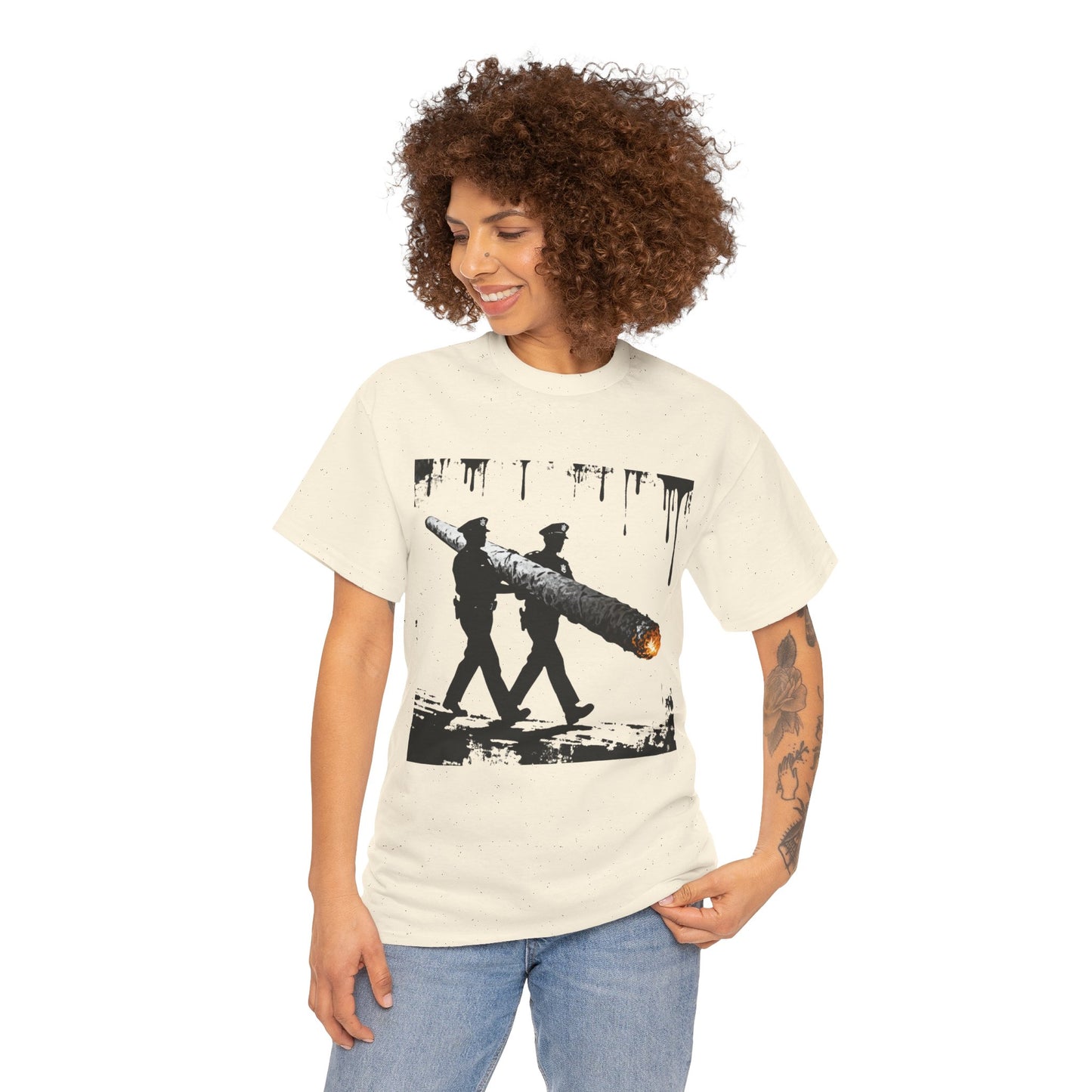 Graphic Tee — Police Carrying a Giant Burning Cigar Street Art Design