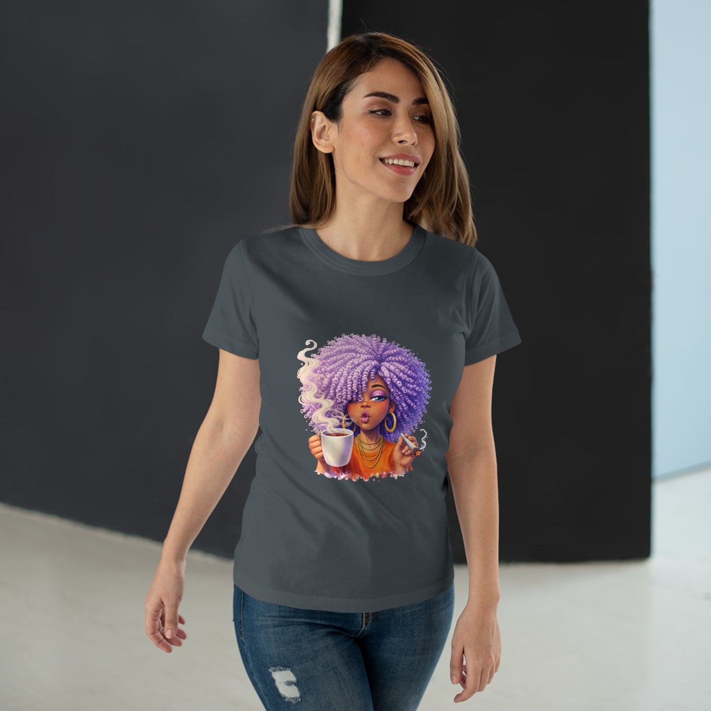 Women's T-Shirt — Afro Puff Coffee Girl Graphic Tee