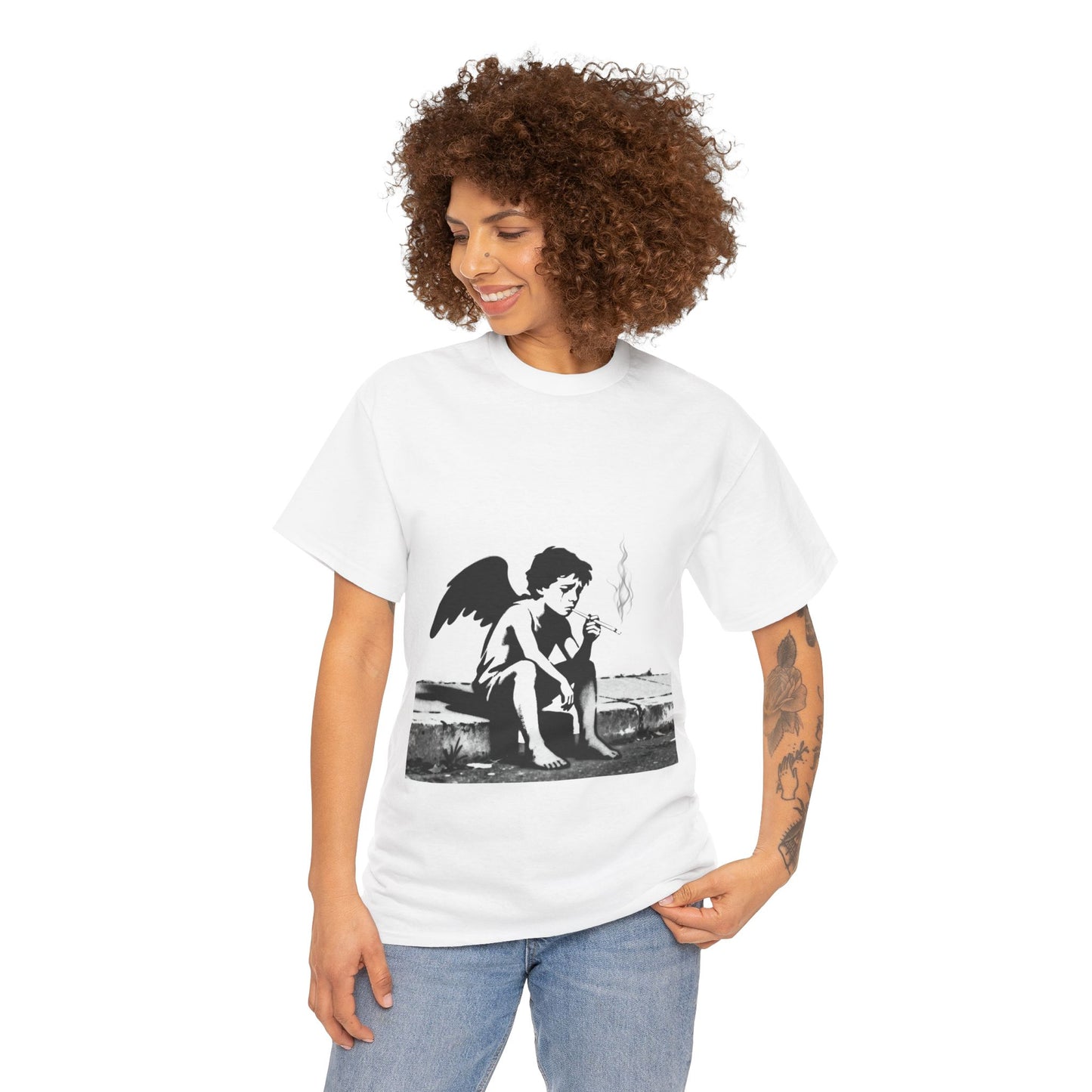 Angel Smoking Graphic Tee — Vintage Cherub Streetwear T-Shirt